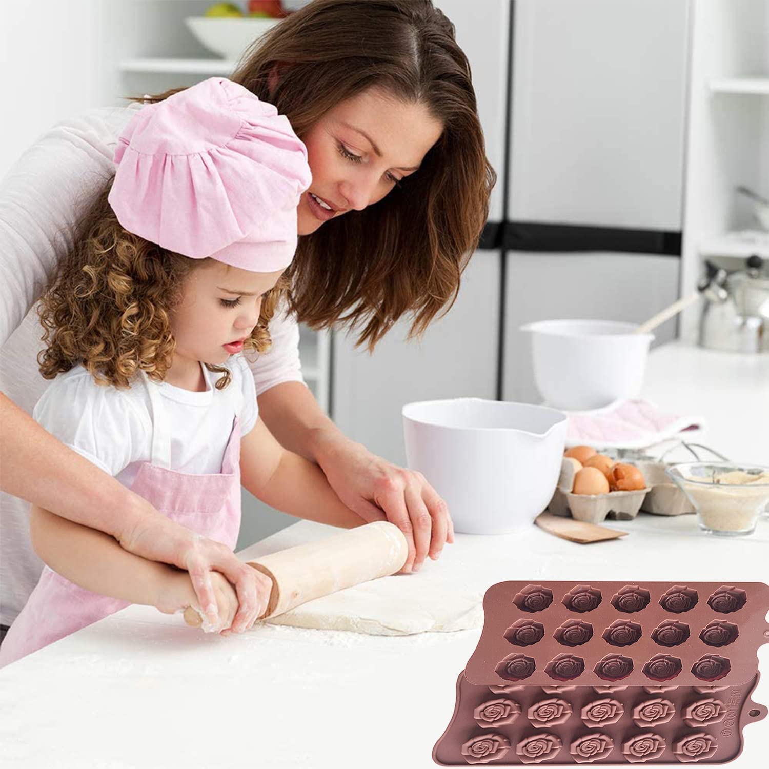 Premium Rose Silicone Chocolate Mold Set - 2PCS 15-Cavity Flower Silicone Molds for Baking, Ice Cubes & Cake Decorating | Perfect for Valentine's Day, Weddings & DIY Dessert Making