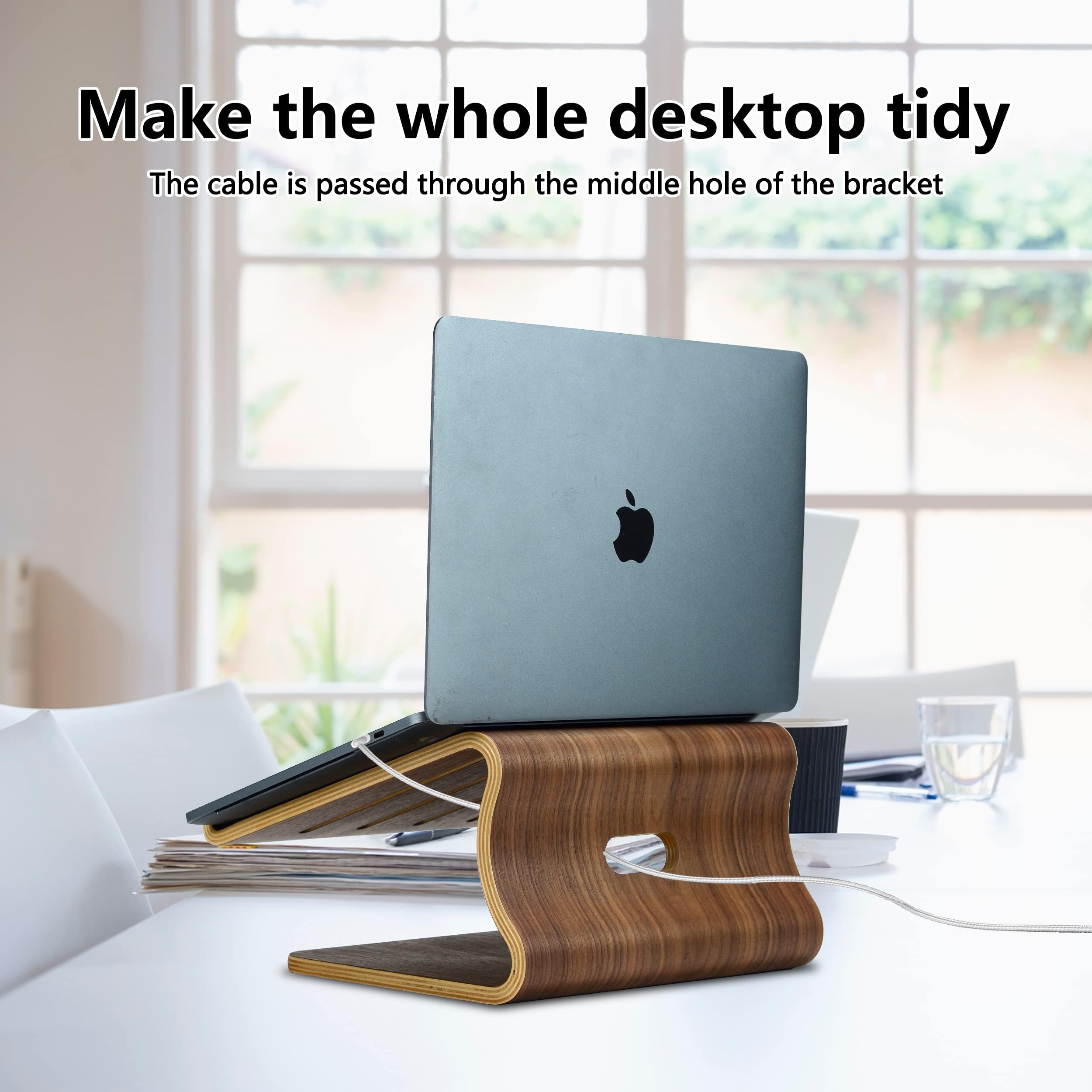 SAMDI Walnut Wood Laptop Stand for Desk - Adjustable Ergonomic Laptop Holder with Cooling Ventilation - Compatible with MacBook, Dell, HP, Lenovo & Most 13-17 Inch Laptops - Perfect for Home Office, Gaming & Workspace Setup