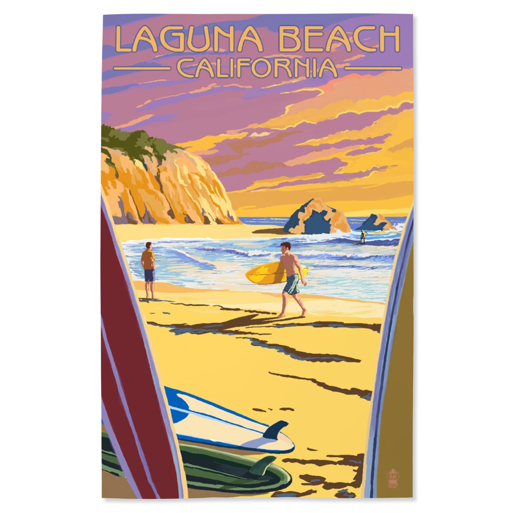 Lantern Press 16x24 Inch Giclee Art Print - Laguna Beach California Sunset Surfers Wall Decor - Perfect for Beach House, Living Room & Office