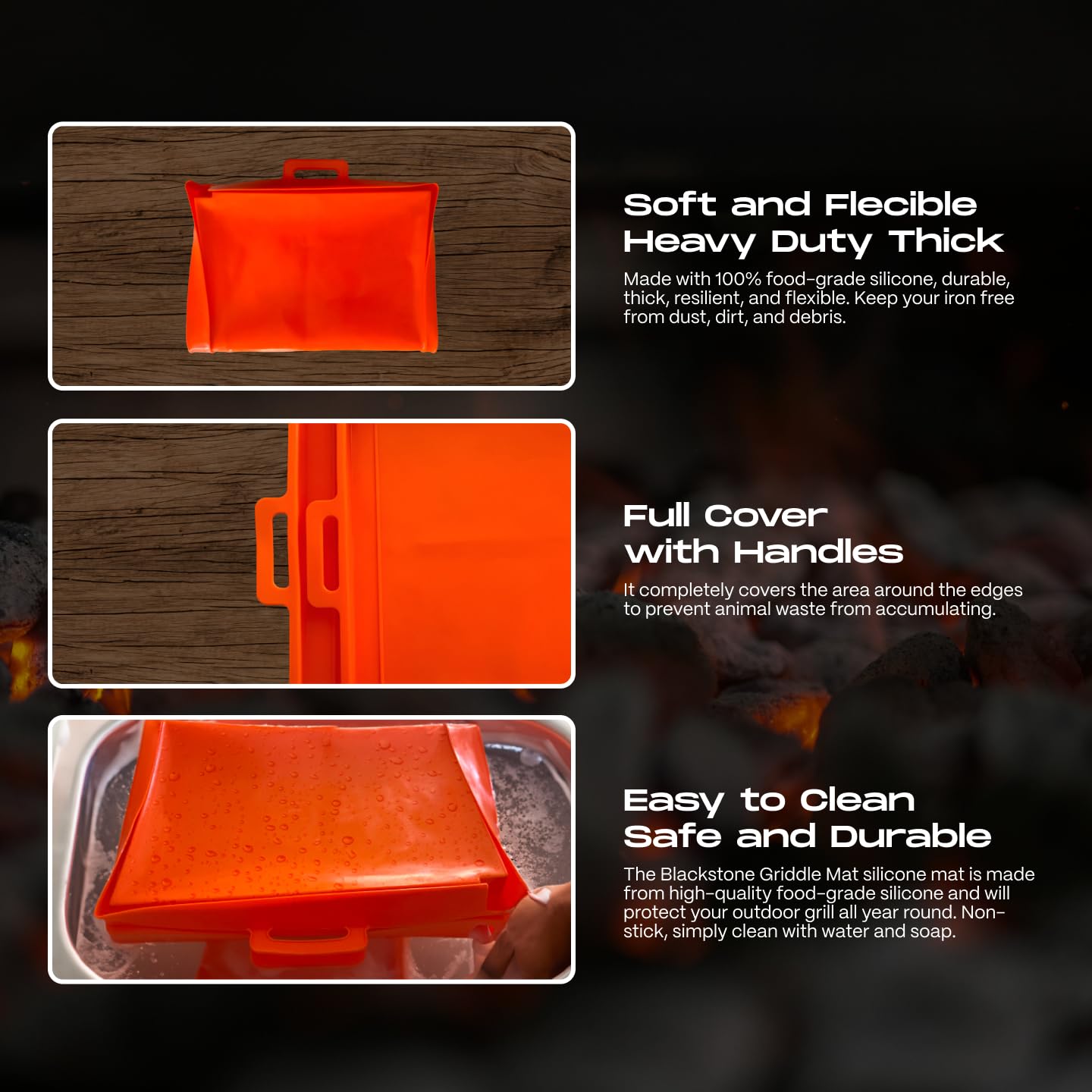 Heavy Duty 28-Inch Blackstone Griddle Silicone Mat Cover - True Full-Edge Protective Food Grade Grill Mat for All Season Cooking - Orange - Perfect for Outdoor BBQ, Camping & Backyard Grilling Accessories