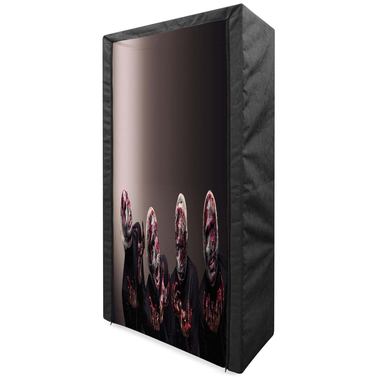 Ambesonne Wizard Portable Fabric Wardrobe - Gothic Zombie Horror Design with Shelves, Black Clothing Organizer & Storage Closet (33.5 Inches) - Perfect for Halloween Decor, Horror Themed Rooms & Gothic Bedroom Storage