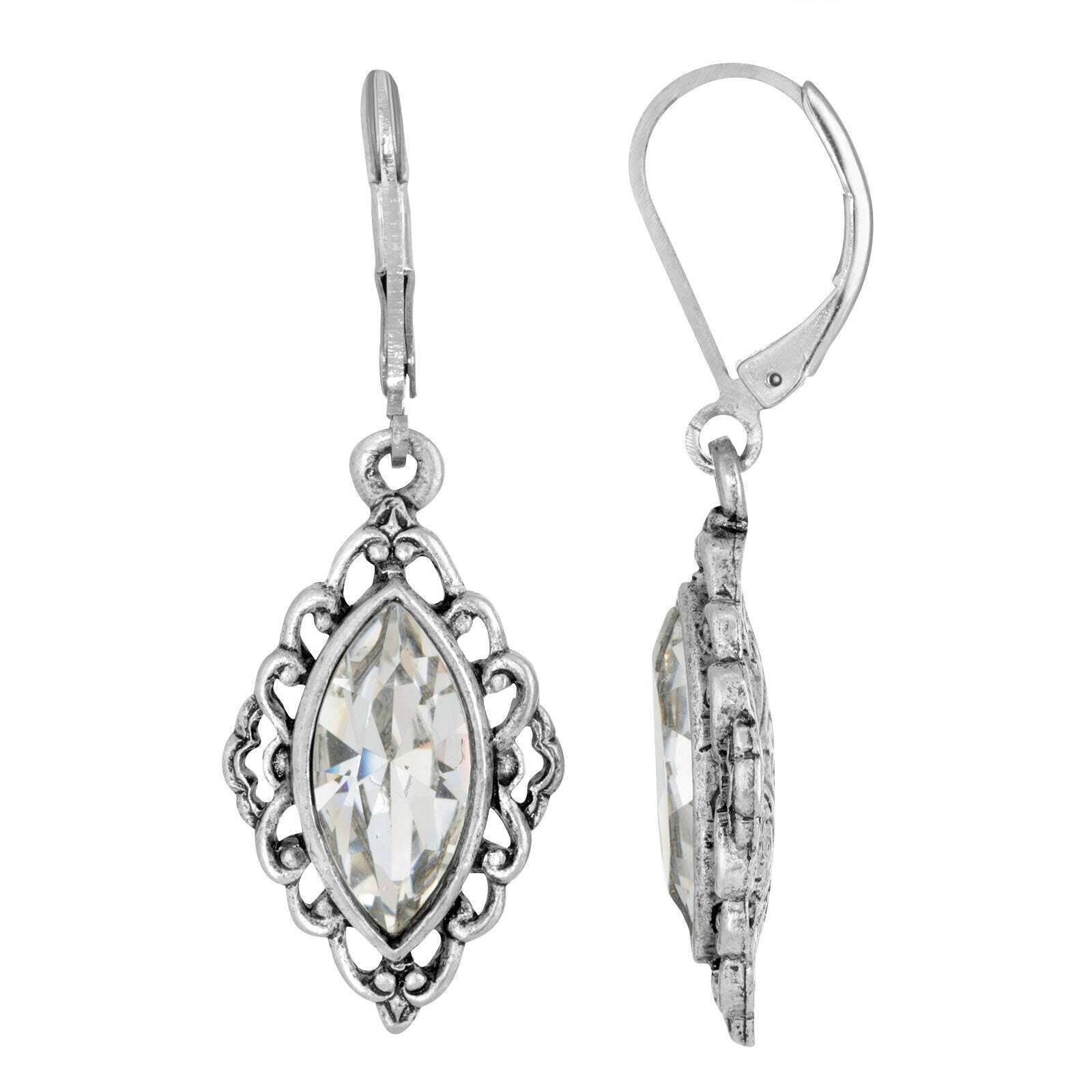 1928 Jewelry Austrian Crystal Navette Diamond Drop Earrings - Elegant Dangle Earrings for Women, Perfect for Weddings, Parties & Special Occasions
