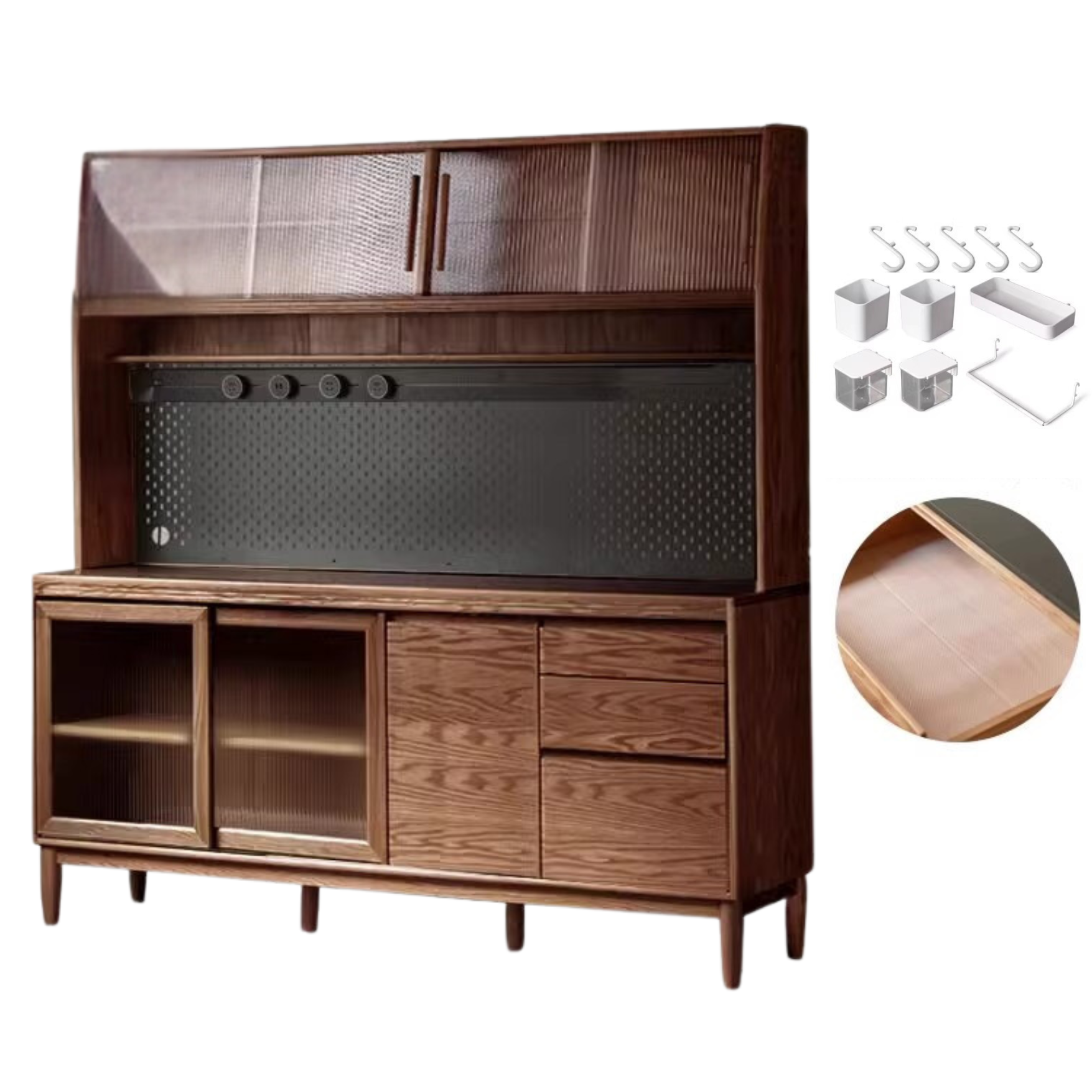 Oak Solid Wood Large Capacity Storage Sideboard - Rustic Buffet Cabinet for Dining Room, Living Room & Entryway Storage