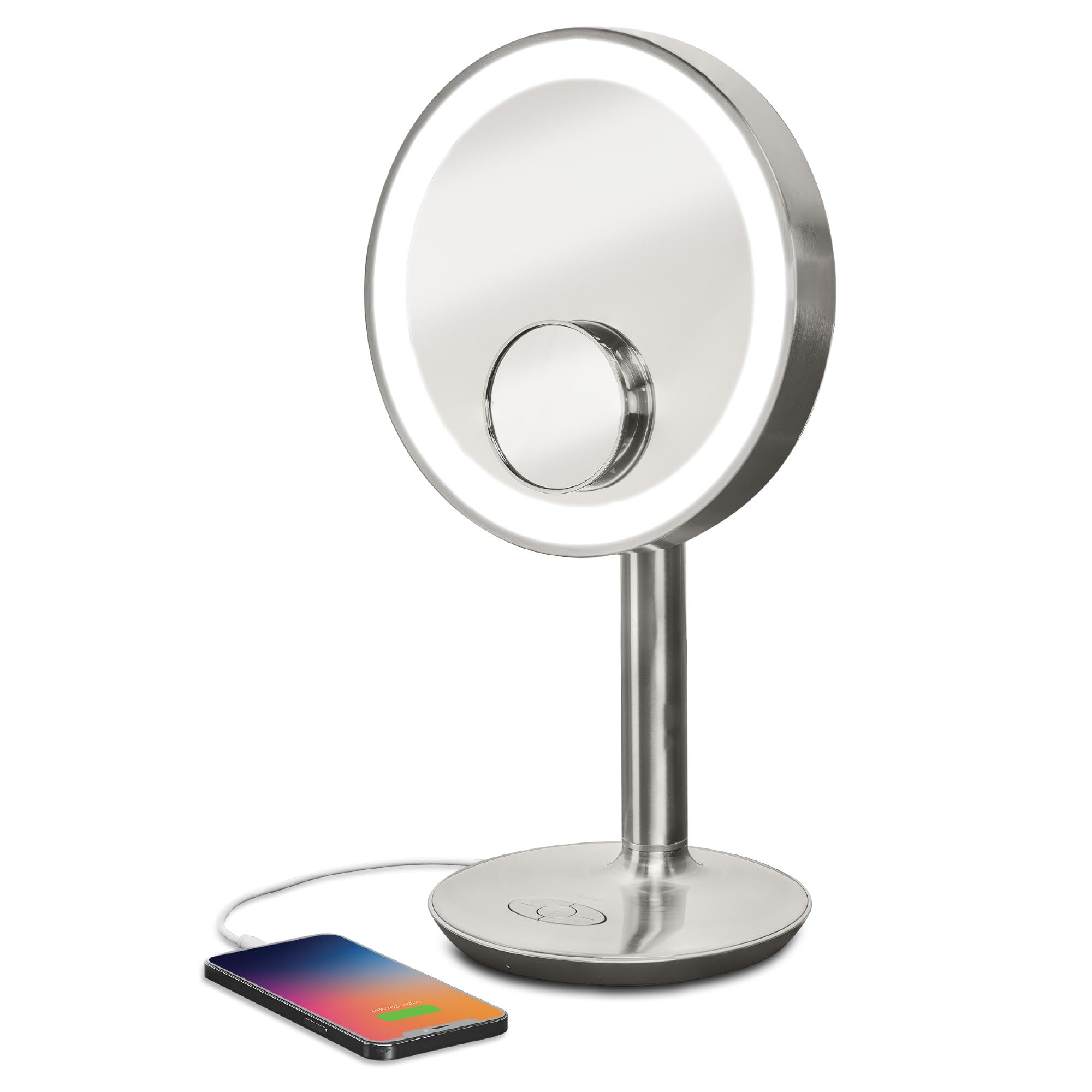 iHome Vanity Mirror with LED Lights & Bluetooth Speaker - Touch Control Makeup Mirror with USB Charging Port, 10X Magnification & Dimmable Lighting for Makeup Application, Skincare, Shaving - Perfect for Bedroom, Bathroom & Dressing Room (iCVBT82SN)