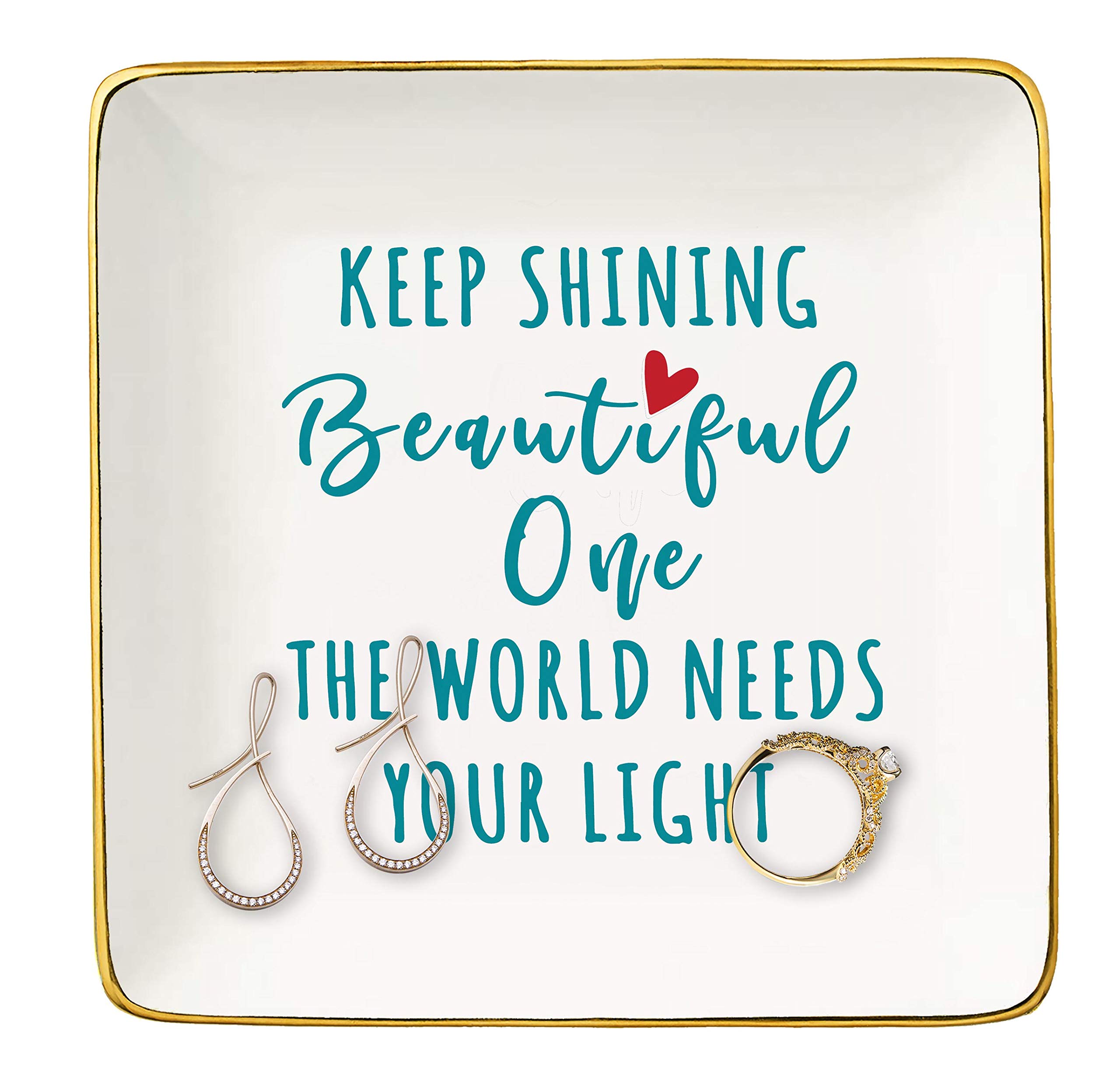 Inspiring Ceramic Jewelry Holder & Ring Dish - Elegant Trinket Tray for Women | Perfect Gift for Best Friends, Sisters & Daughters | Birthday & Christmas Present | Home Decor & Vanity Organizer