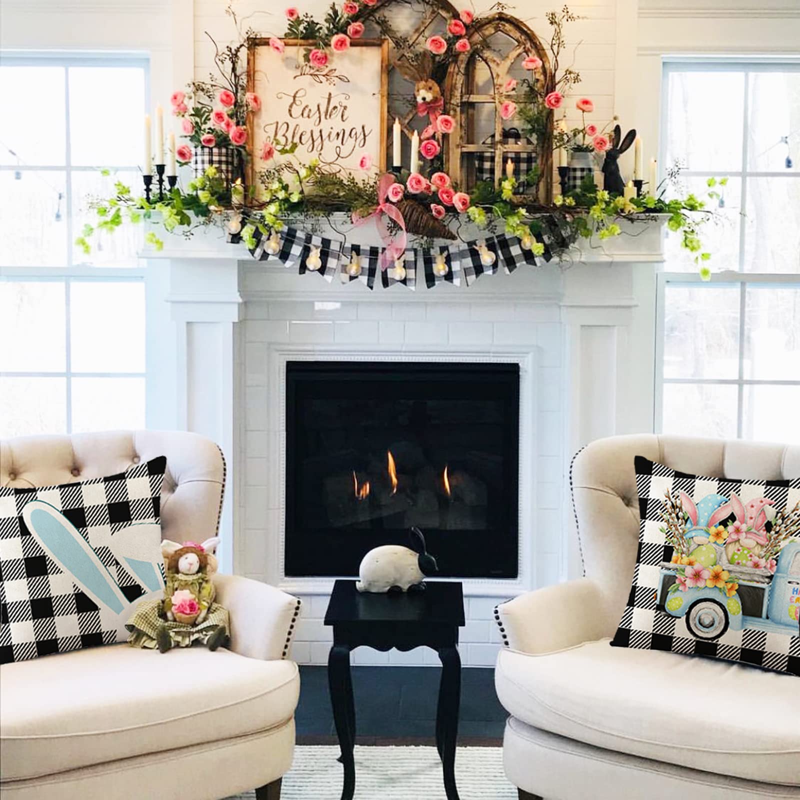 Easter Pillow Covers 18x18 Inch Set of 4 - Spring Farmhouse Decor with Bunny, Egg & Carrot Designs - Cozy Throw Cushion Cases for Sofa, Couch & Home Decor | Perfect for Easter Celebrations & Seasonal Home Styling