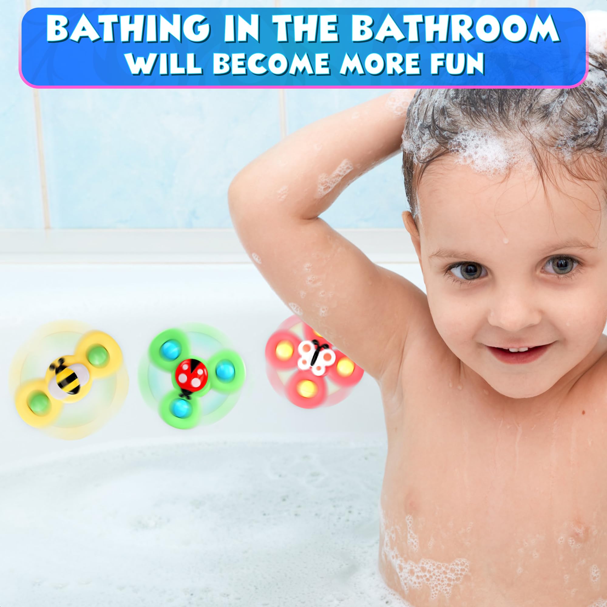 3Pcs Baby Suction Cup Fidget Spinner Toys - High Chair & Bath Time Sensory Toys for Toddlers, Stress Relief & Fun Playtime Activity for Kids
