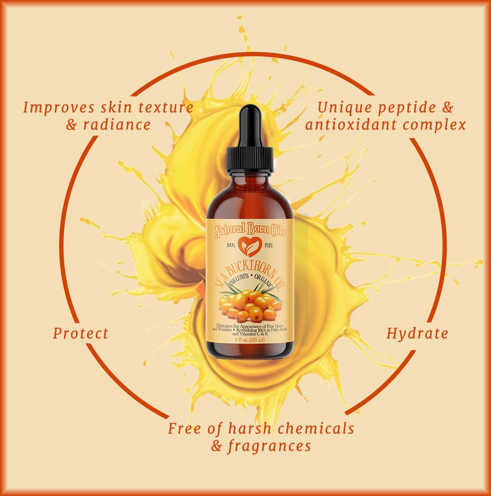 Organic Cold-Pressed Sea Buckthorn Oil - 1 Gallon, Nutrient-Rich for Glowing Skin & Lustrous Hair | USDA Certified, Pure & Natural | Perfect for Skincare, Hair Care & DIY Beauty Recipes