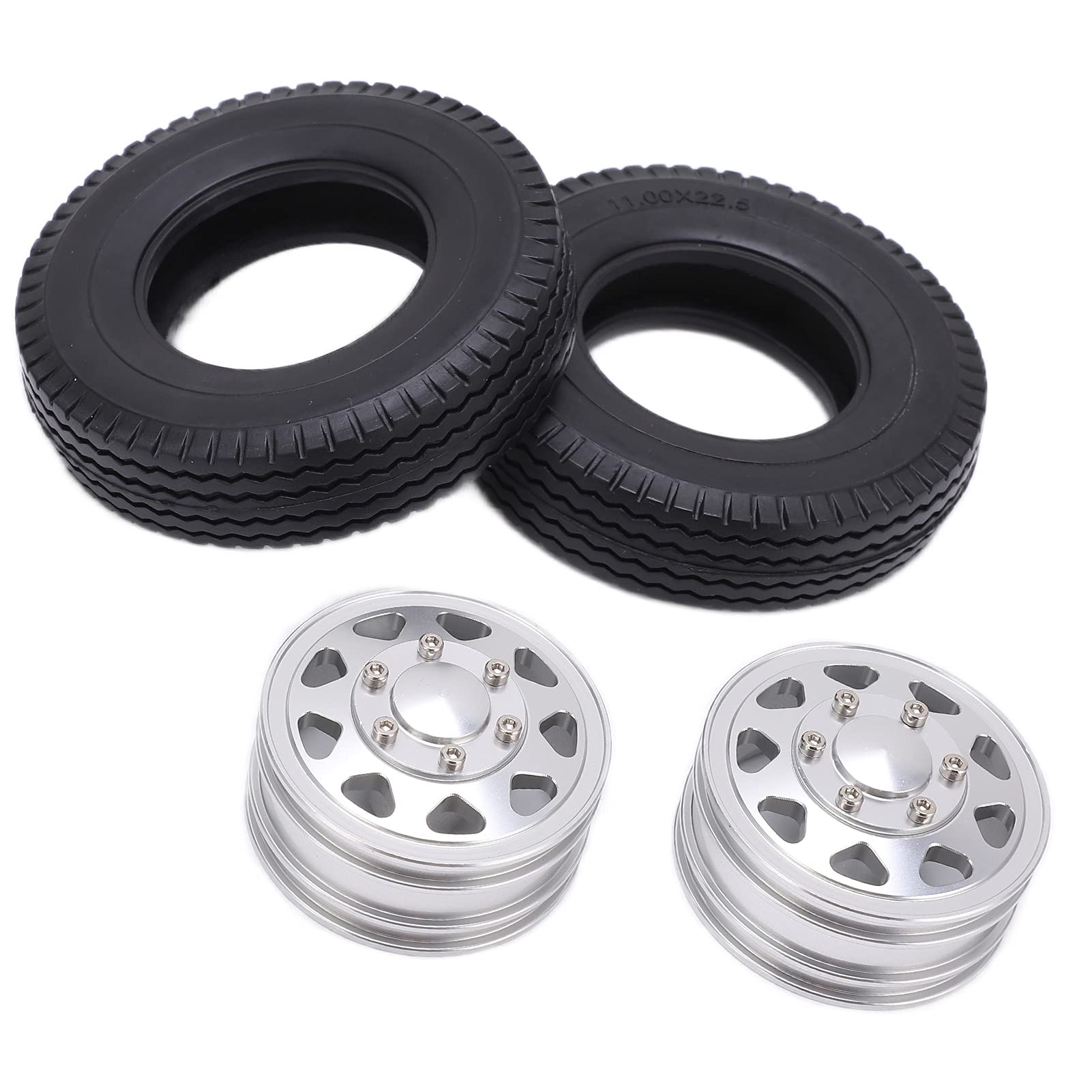 Durable Metal Alloy Front Hub with Wear-Resistant Rubber Tires for 1/14 RC Car & Trailer Tractor - Silver | High Stability & Long-Lasting Performance for Off-Road RC Adventures