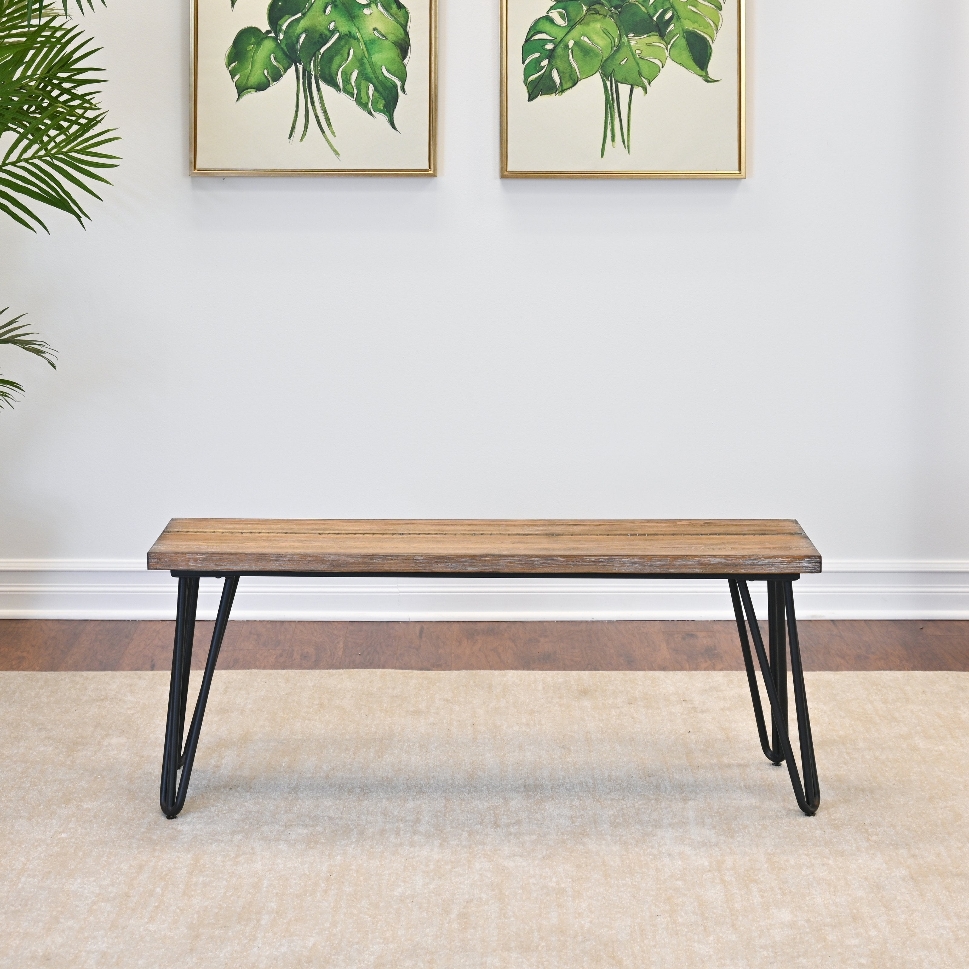 Roundhill Furniture Aryven Industrial Wood Dining Bench - Rustic Dark Pine Finish - Sturdy & Stylish for Kitchen, Dining Room, or Breakfast Nook