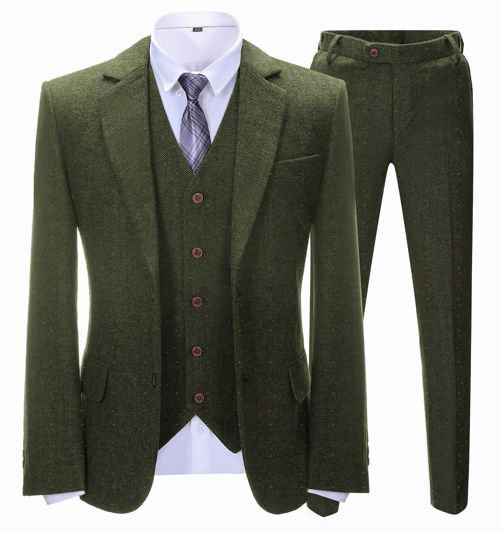 Lovee Men's 3-Piece Tuxedo Suit - Premium Tweed/Wool Herringbone Wedding Suit for Groom, Prom & Formal Events | Slim Fit Tuxedo with Vest & Pants | Perfect for Weddings, Galas & Black Tie Occasions