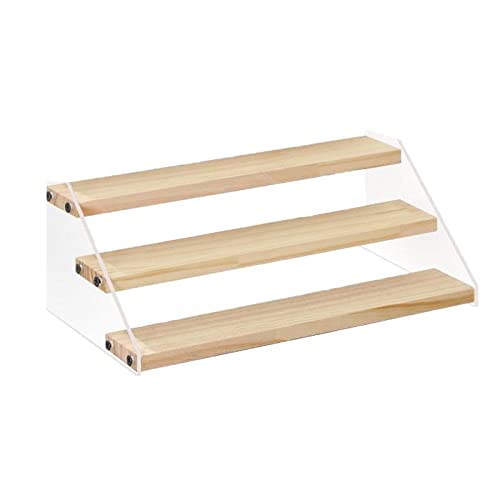 3-Tier Acrylic Cupcake Stand with Wood Base - Dessert Display Stand for Bakeries, Parties & Retail - Cake, Pastry, Cosmetic Organizer Shelf for Countertop Showcase