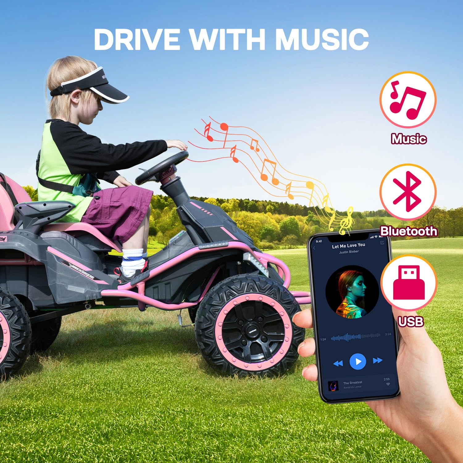 24V Kids Electric Ride-On Car with 4x 300W Motors, Bluetooth Speaker & 7AH Battery - Adjustable Seat for Ages 3-12 | Outdoor Play, Backyard Racing & Birthday Gifts for Big Kids