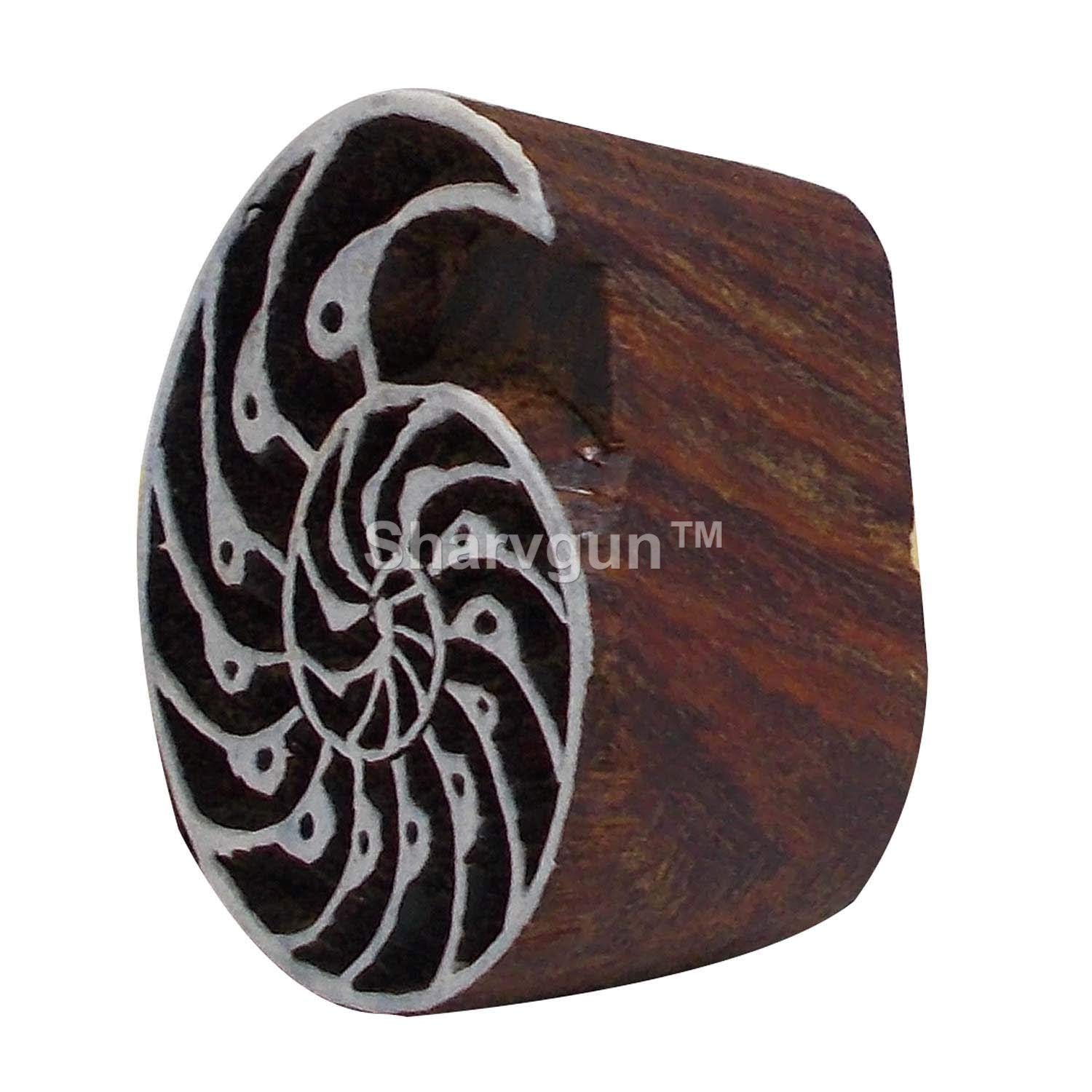 Handmade Indian Wooden Printing Blocks - Sharvgun Nautilus Motif Stamps for Clay Pottery, Textile & Scrapbook Crafts | DIY Art Projects, Fabric Printing & Home Decor
