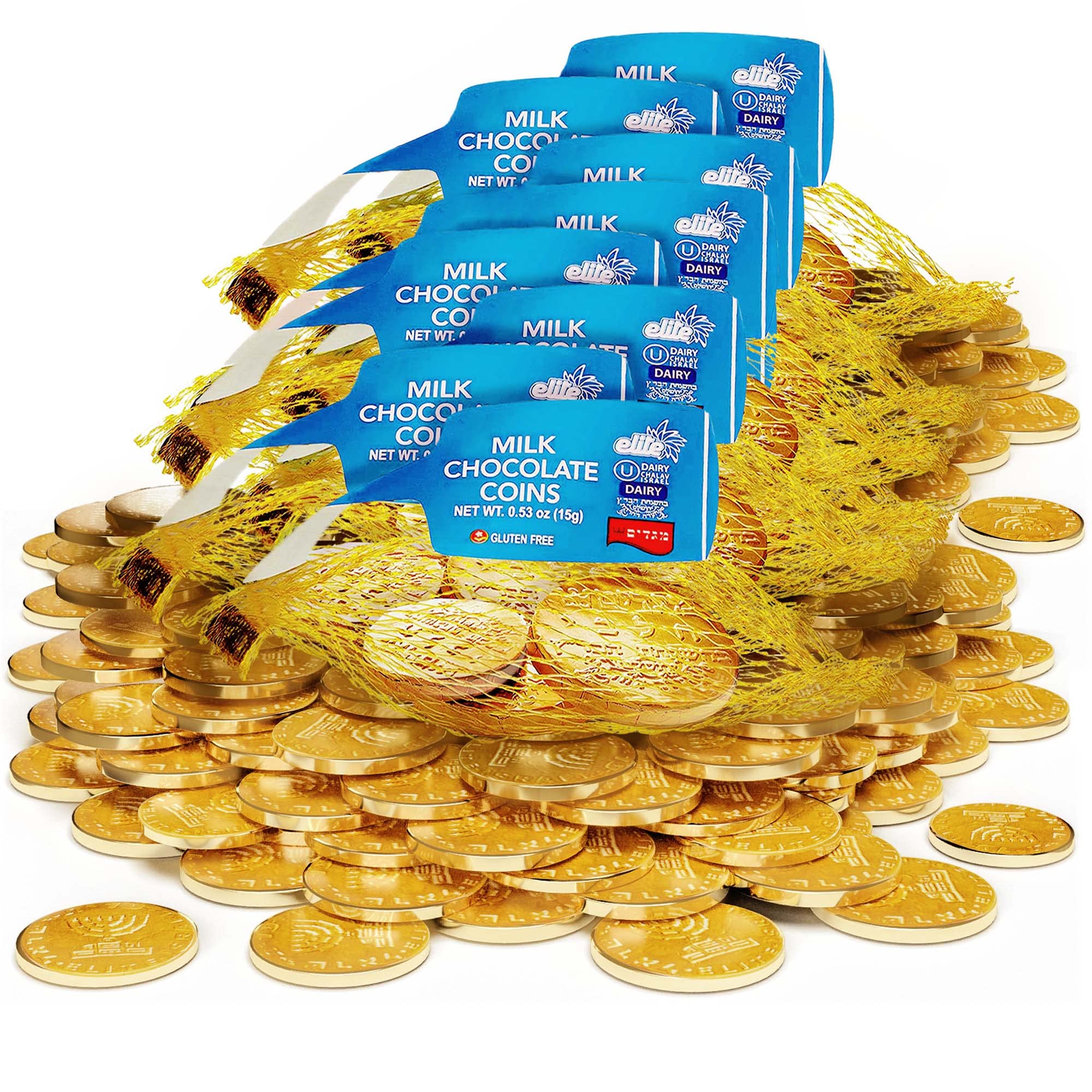 Premium Kosher Milk Chocolate Hanukkah Coins (24-Pack) - Gluten-Free, Chalav Yisroel Certified, Made in Israel - Perfect for Hanukkah Gifts, Party Favors, and Holiday Celebrations