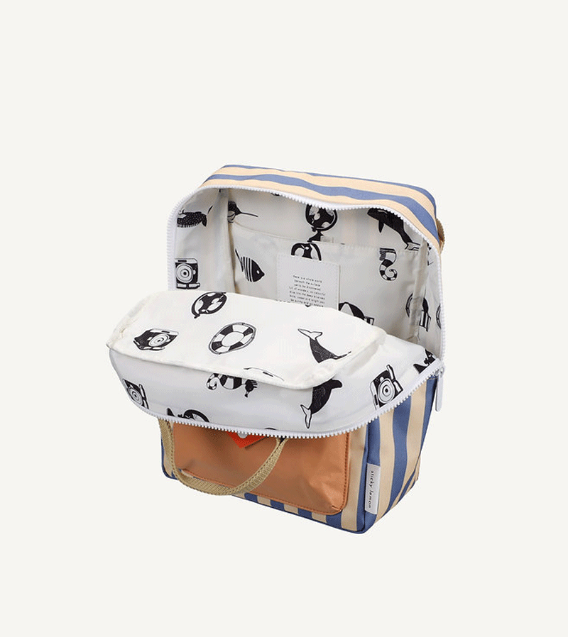 Sticky Lemon Deep Sea Blue Whale & Sandy Yellow Stripes Backpack - Perfect for School, Travel & Outdoor Adventures
