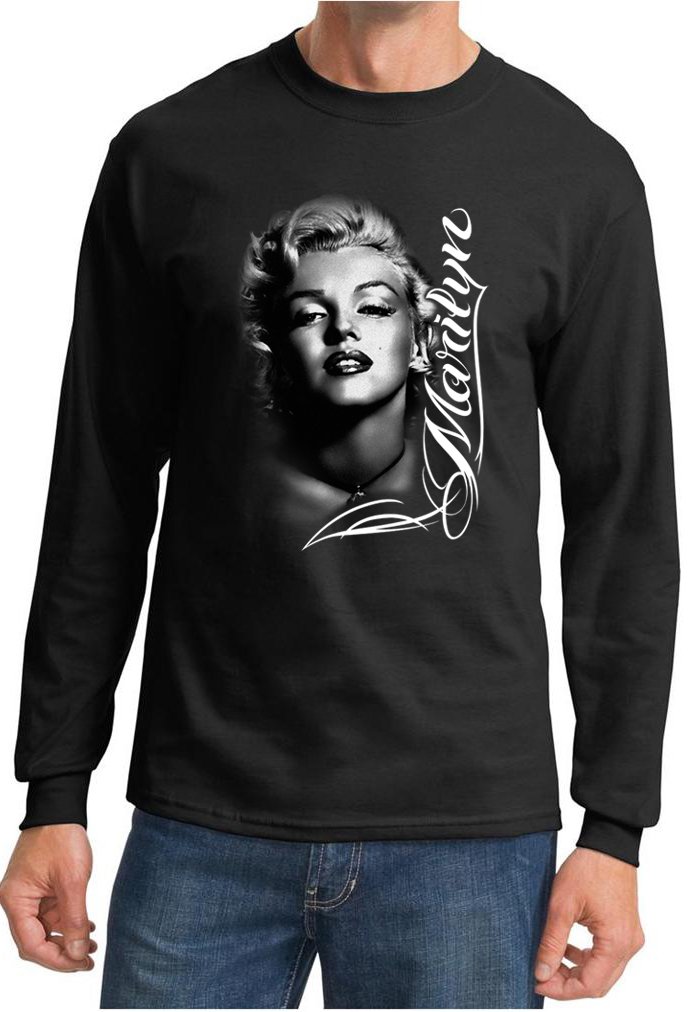 Vintage Marilyn Monroe Black & White Portrait Long Sleeve T-Shirt - Retro Celebrity Fashion for Casual Wear & Gift Giving