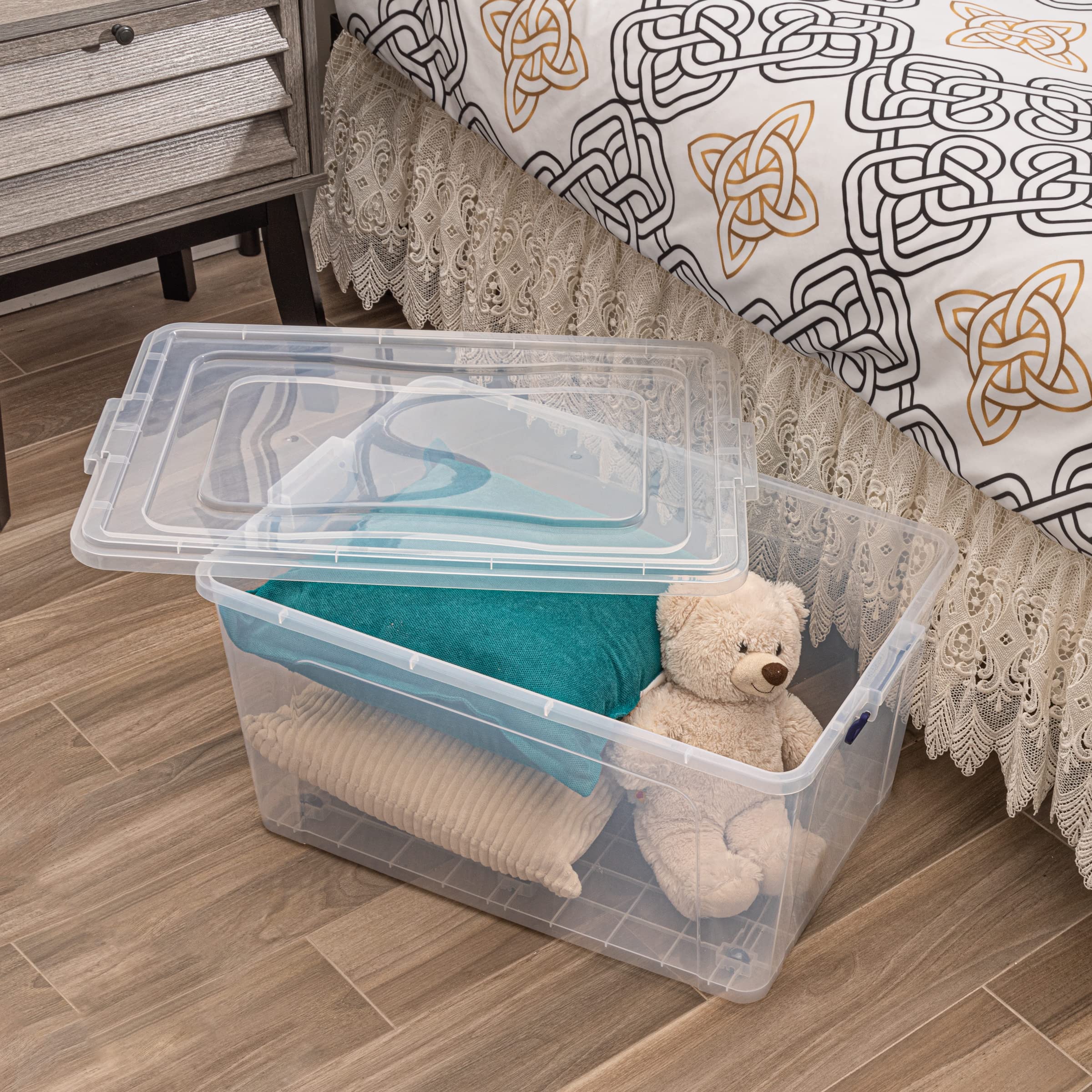 Superio Clear Plastic Storage Bins with Lids - 44 Quart Stackable Organizing Containers (2 Pack) | BPA Free & Odor Free | Perfect for Home, Dorm, Pantry & Closet Organization