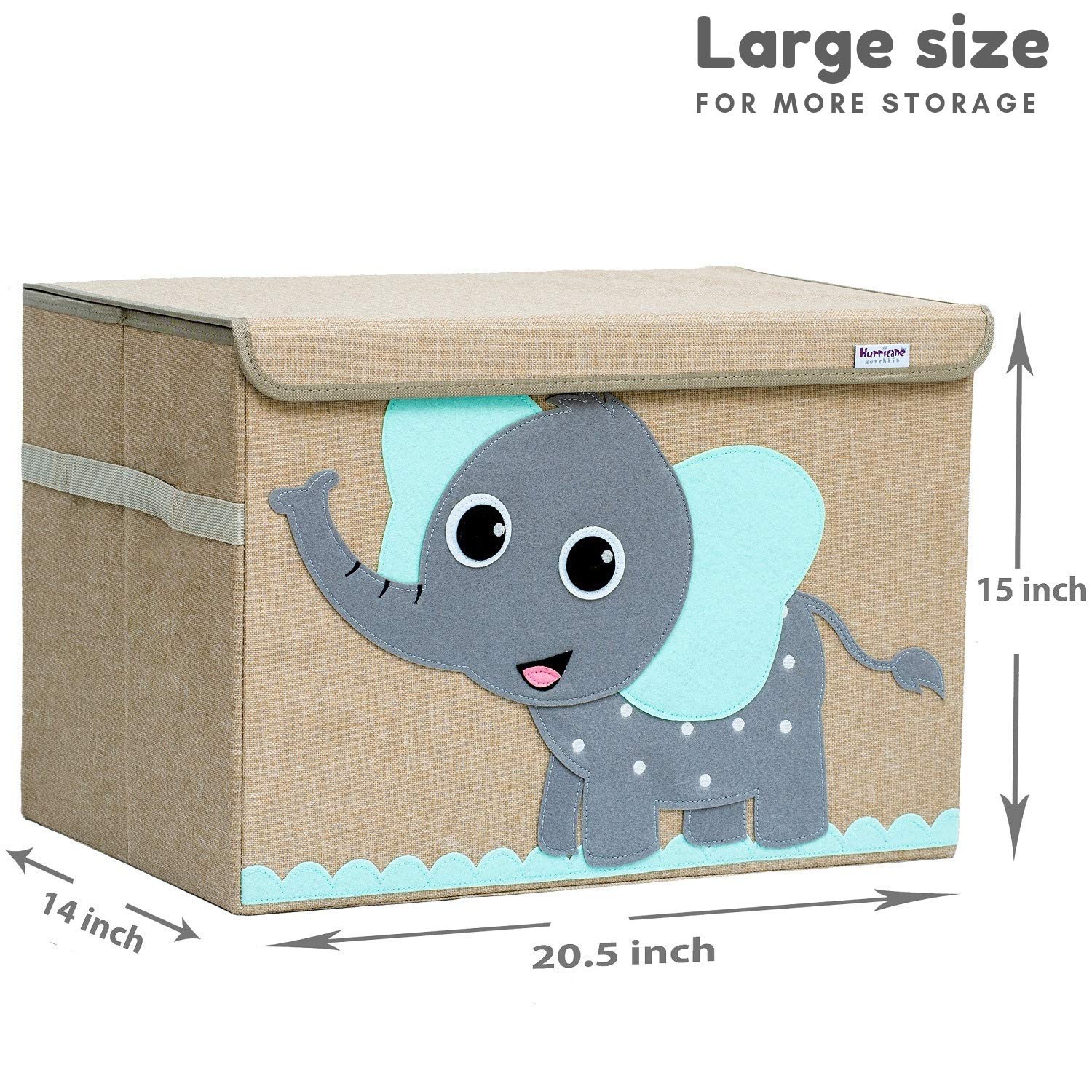 Hurricane Tots Large Toy Storage Bin - Collapsible Canvas Fabric Toy Chest with Flip-Top Lid for Kids, Boys & Girls - Gray Nursery Organizer for Baby & Toddler Toys - Perfect for Playroom, Bedroom & Daycare Organization