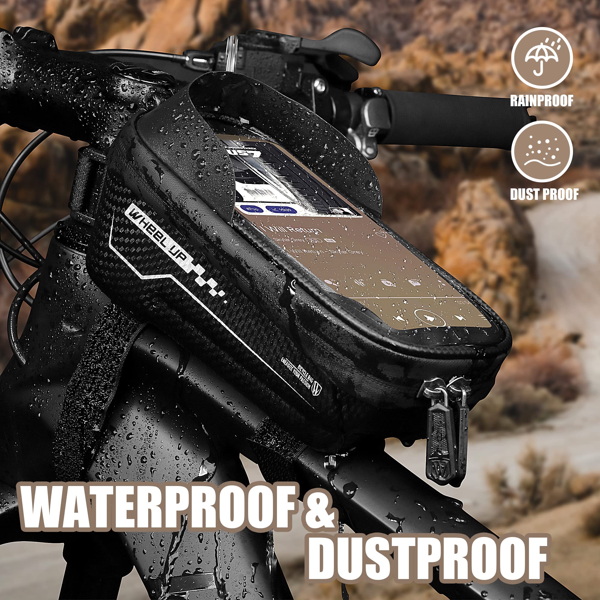 Waterproof Bike Phone Mount Bag - EVA Hard Shell Bicycle Top Tube Handlebar Bag with Rain Cover, Sensitive Touch Screen Compatible for Cycling, Commuting & Outdoor Adventures
