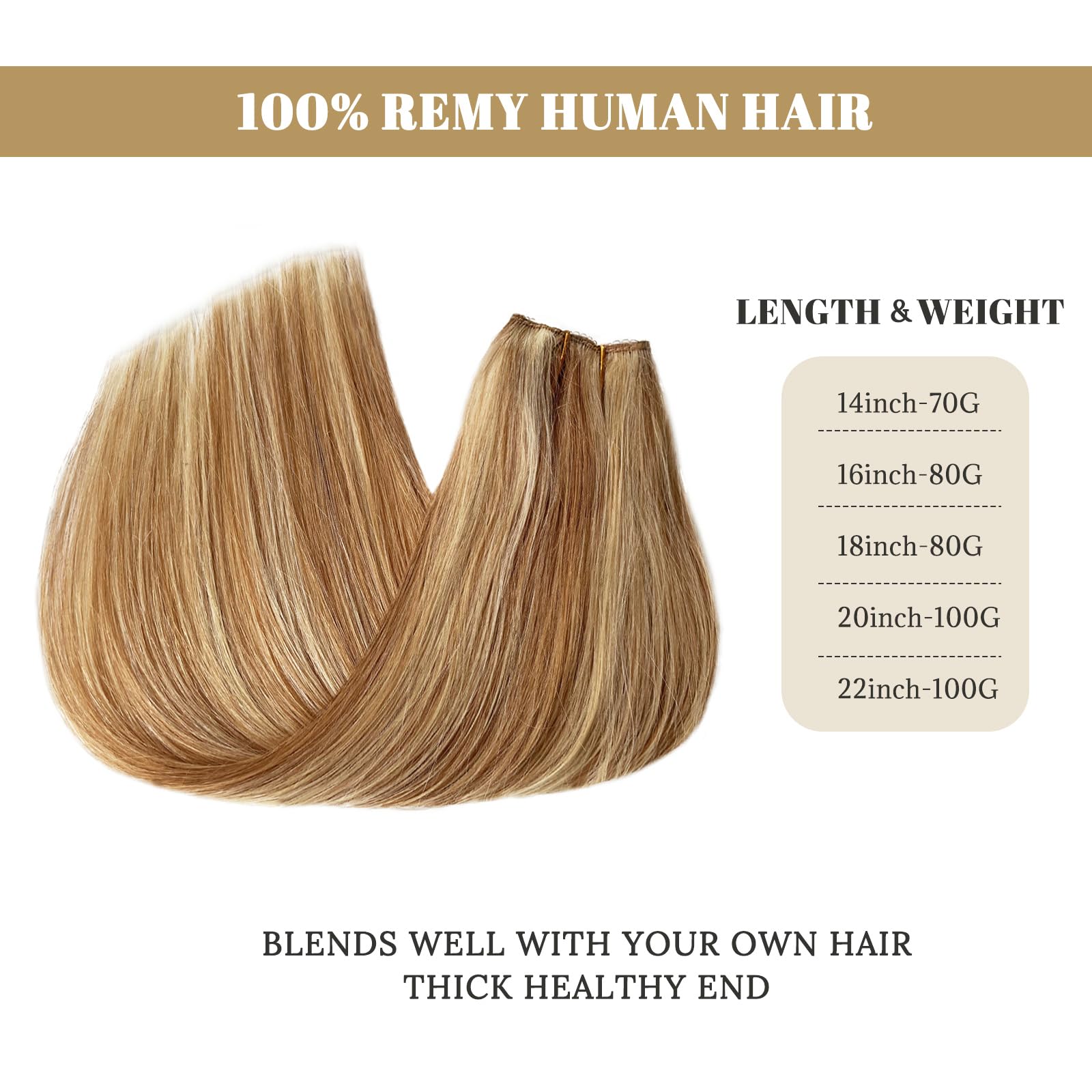 22 Inch Ombre Brown Blonde Human Hair Extensions - 100g Remy Hair with Platinum Blonde Balayage Highlights | Perfect for Daily Styling, Parties & Special Occasions