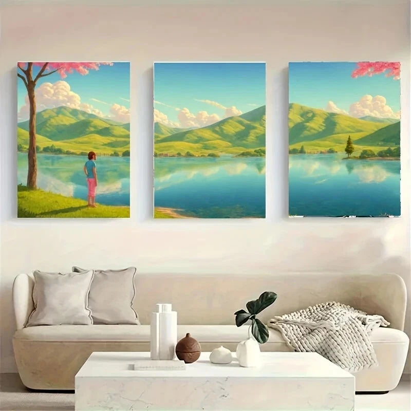 3-Piece Serene Nature Landscape Metal Wall Art - Ready to Hang Home Decor for Living Room, Bedroom & Office | Modern Printed Canvas Wall Hanging
