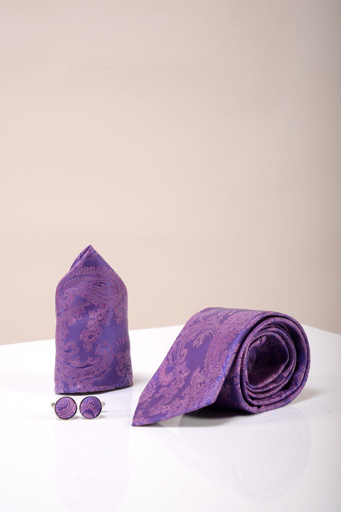Stylish Purple Paisley Tie and Pocket Square Set for Men | Formal & Wedding Accessories | Perfect for Business Meetings, Prom & Special Occasions