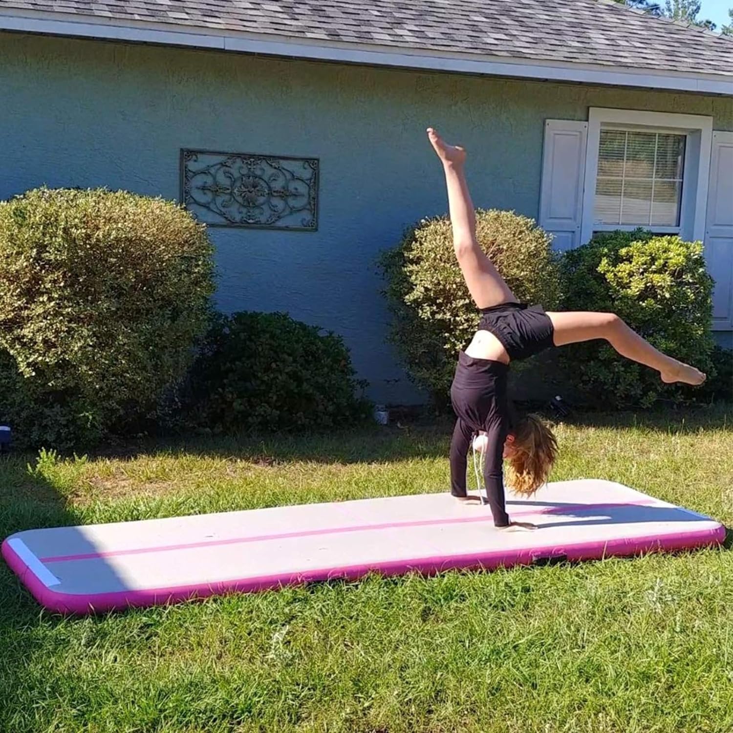 10ft Inflatable Air Gymnastics Mat - 4 Inch Thick Tumbling Track with Electric Pump for Gym, Home, Outdoor, Cheerleading, Yoga & Water Activities - Perfect for Training, Exercise and Kids Play