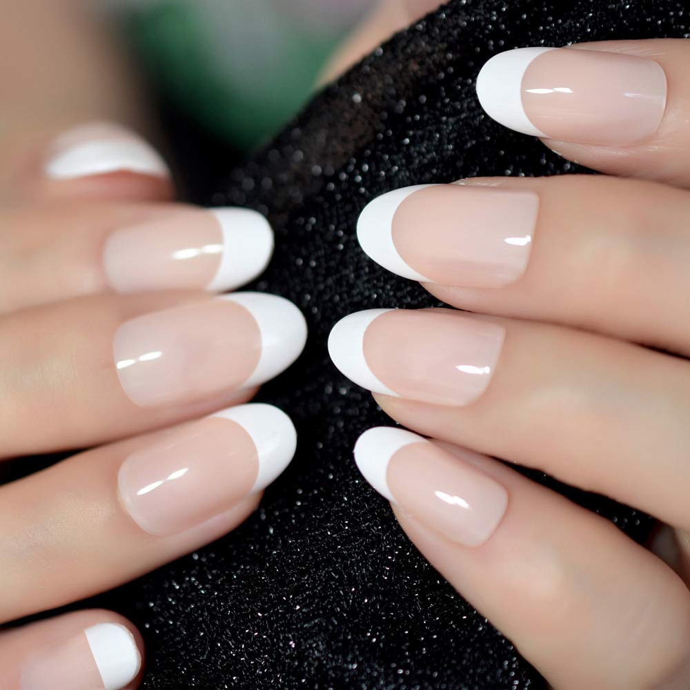 24-Pack Beige Acrylic French Fake Nails - Medium Length Oval Artificial Nails with Salon Nail Art Tips for Manicure & Nail Extension | Perfect for Weddings, Parties & Daily Wear