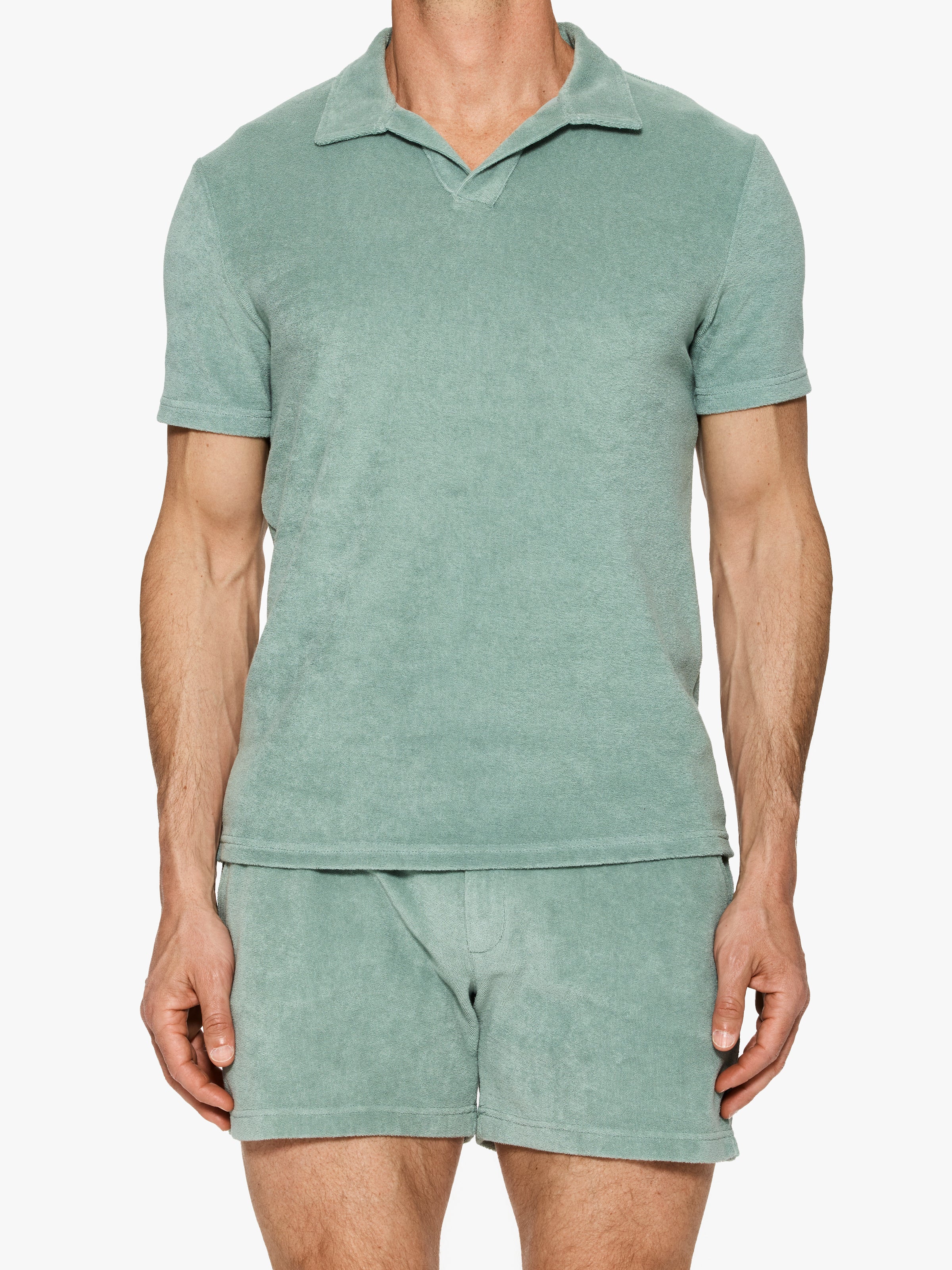 Ron Dorff Men's Cotton Terry V-Neck Polo Shirt - Soft & Breathable Casual Wear for Golf, Work & Everyday Outfits