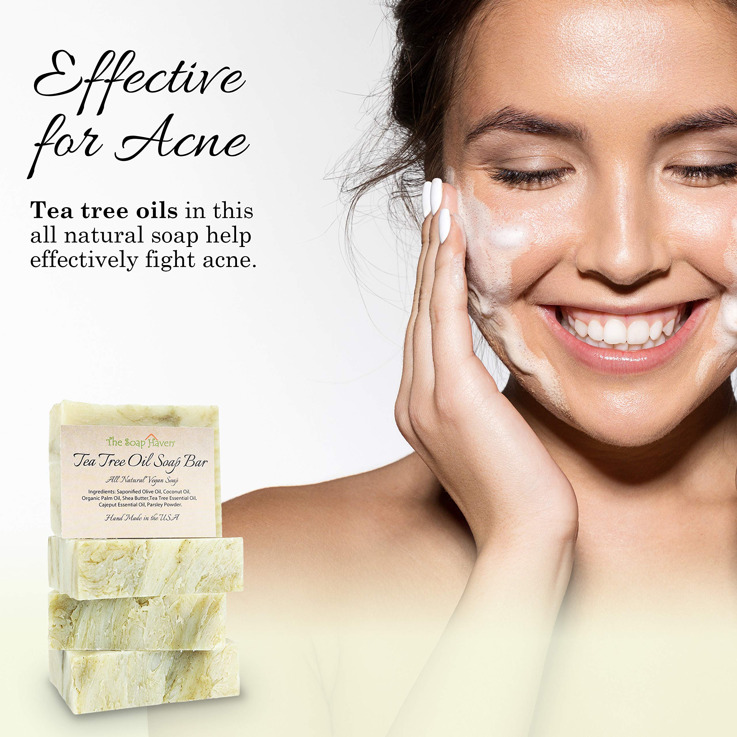 4 Pack Tea Tree Oil Soap Bars with 4 Mesh Soap Saver Bags - Natural Acne Treatment & Exfoliating Body Wash for Clear Skin - Perfect for Shower, Bath, and Travel