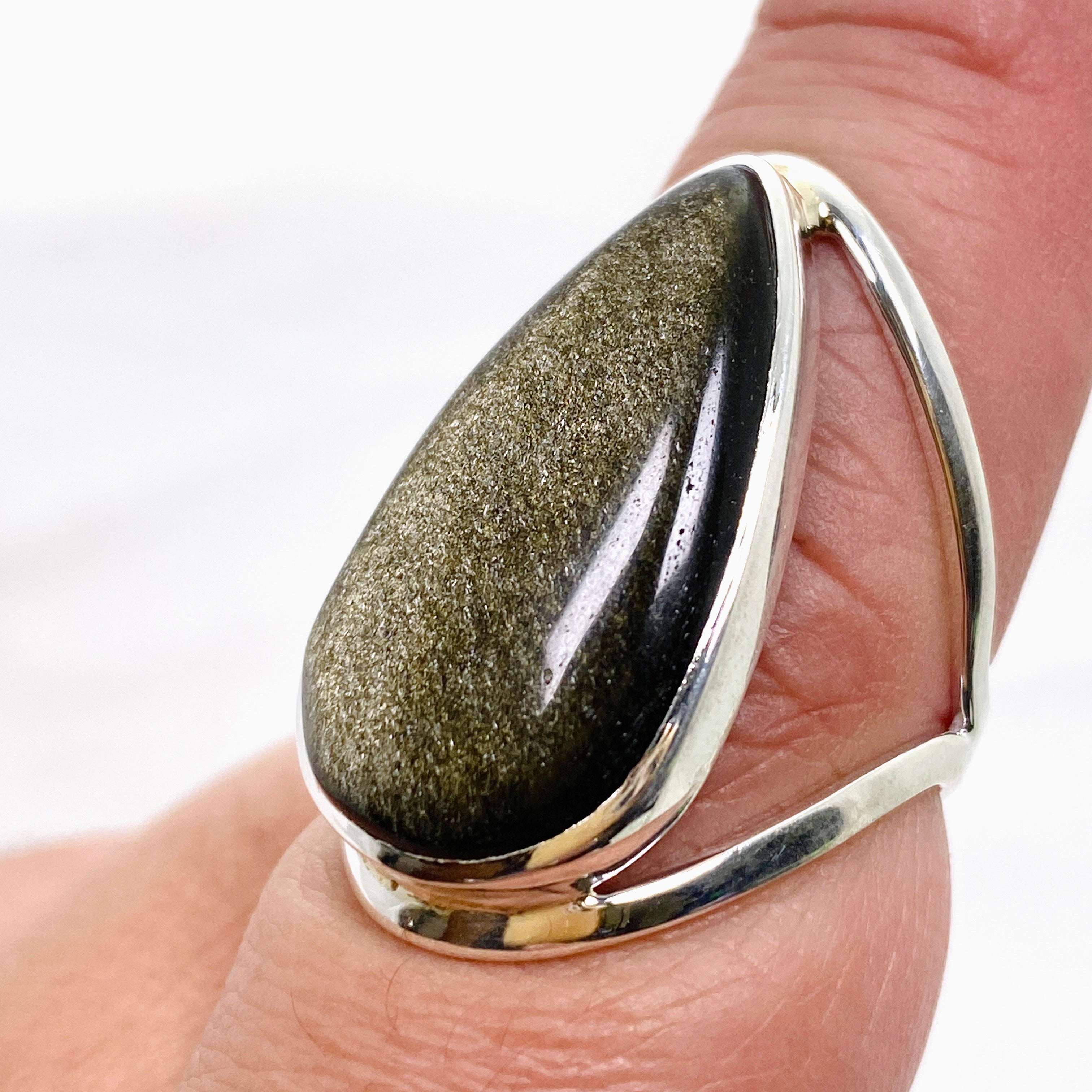 Goldsheen Obsidian Teardrop Cabochon Split Band Ring - Size 9 - KRGJ3344 - Elegant Jewelry for Women, Perfect for Weddings, Parties & Special Occasions