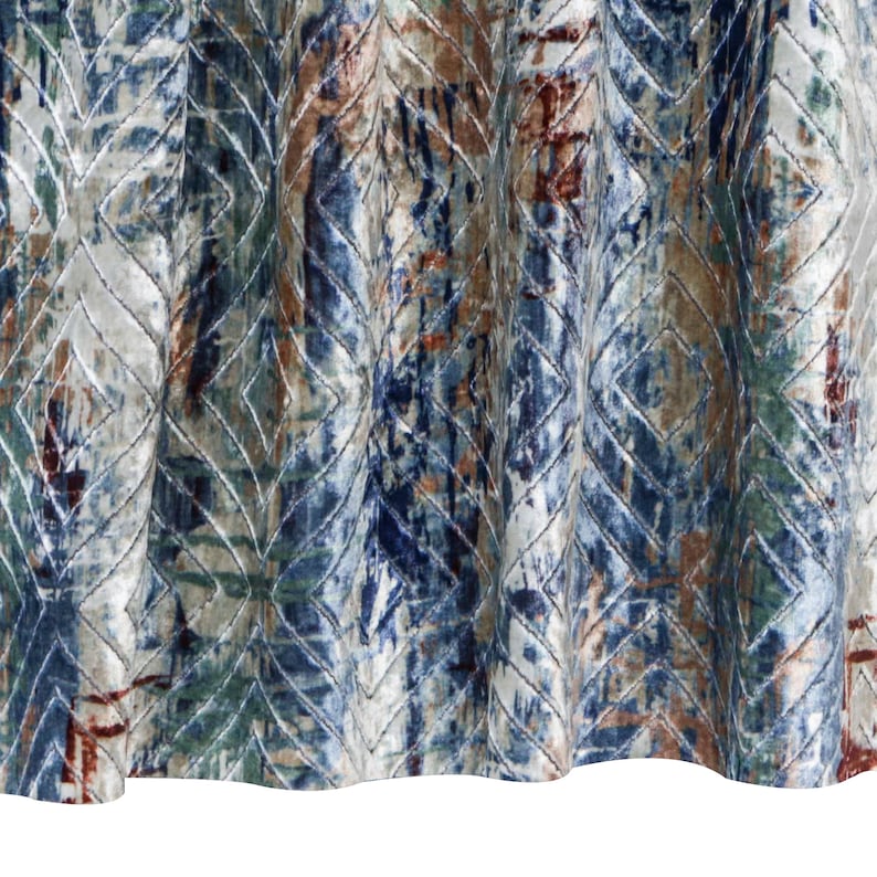 Luxury Artistic Velvet Fabric by The Yard - Ivory, Blue & Green Printed Velvet Upholstery Material for DIY Home Decor, Curtains & Fashion Projects