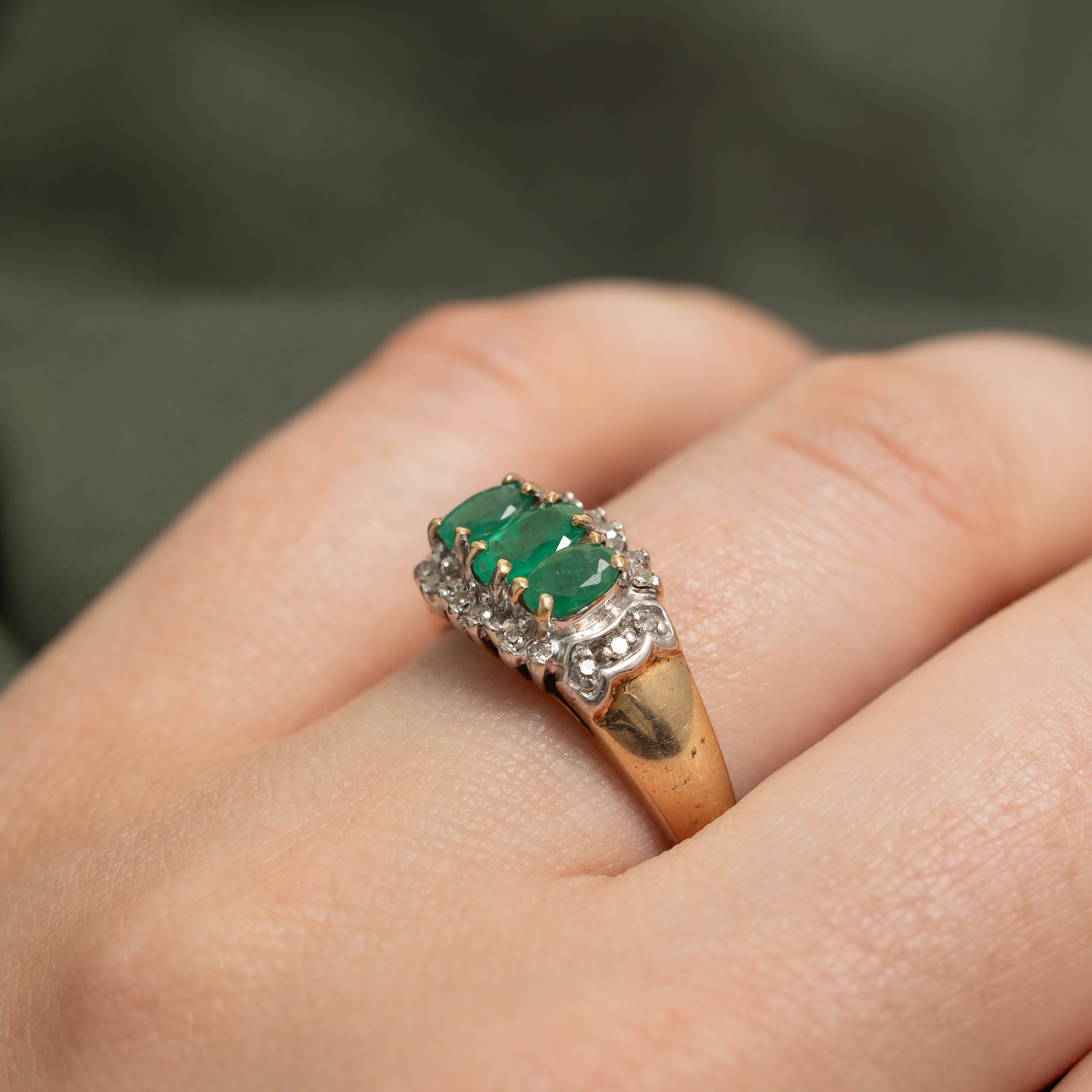 Emerald and Diamond Ring - 0.75ctw Emerald with 0.12ctw Diamonds - Size 8 - Elegant Wedding, Engagement, Anniversary Gift for Her