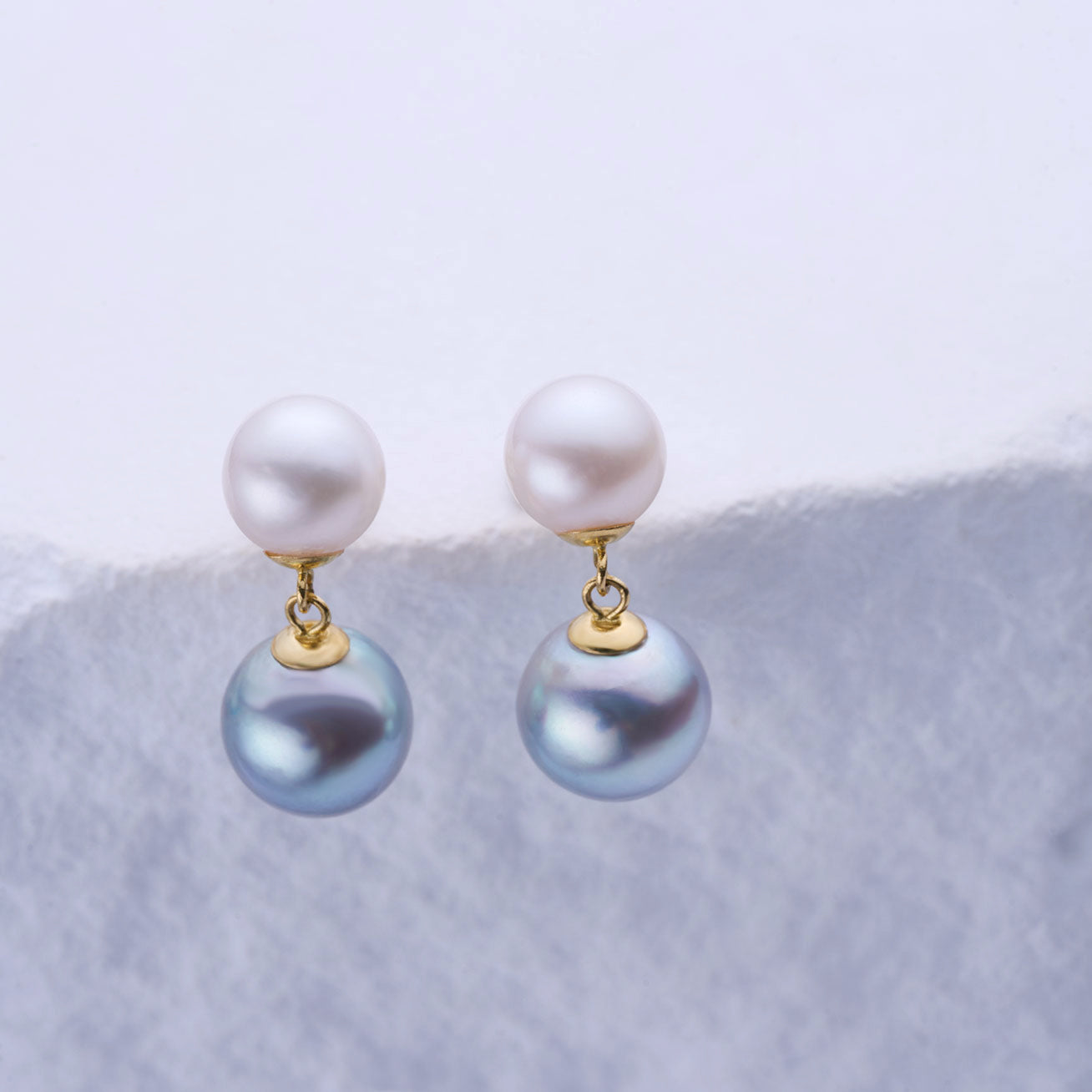 18K Gold Silver Blue Akoya Pearl Earrings for Women - Elegant Stud Earrings for Wedding, Party & Special Occasions | HARMONY Jewelry KE00221