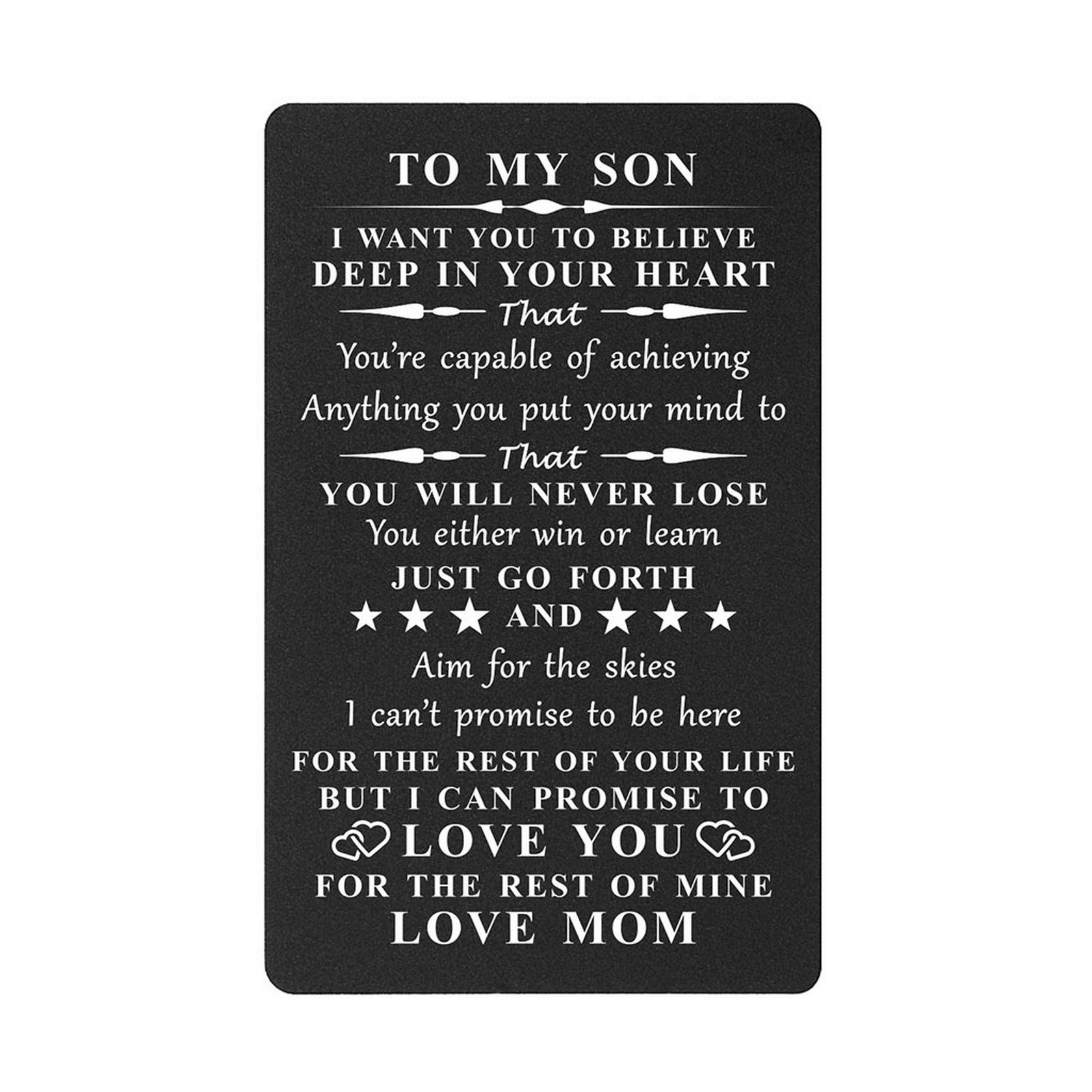 Engraved Wallet Card Gift for Son - Inspirational Present from Parents for Daily Motivation