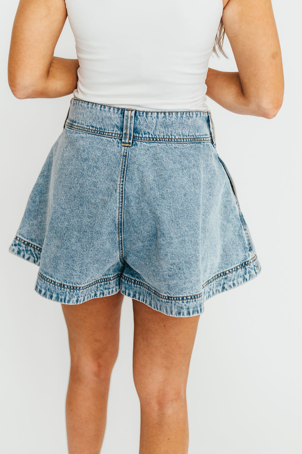 Helena Washed Denim Skort for Women - High Waisted Stretch Denim Skirt with Shorts - Perfect for Casual Outfits, Summer Dresses & Outdoor Activities