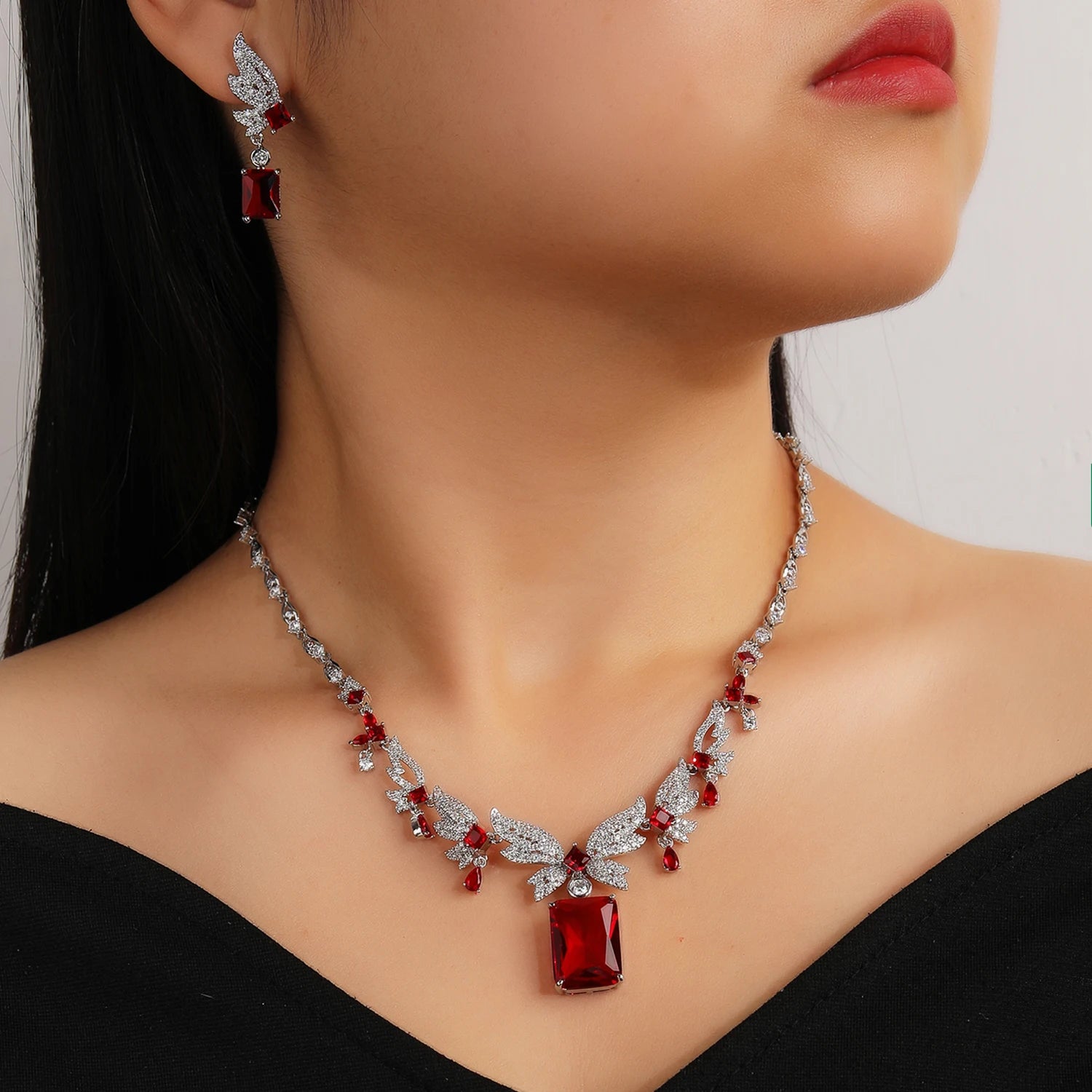 Cubic Zirconia Bridal Jewelry Set - Pendant Necklace & Earrings for Wedding, Ball, and Special Occasions | CN11398