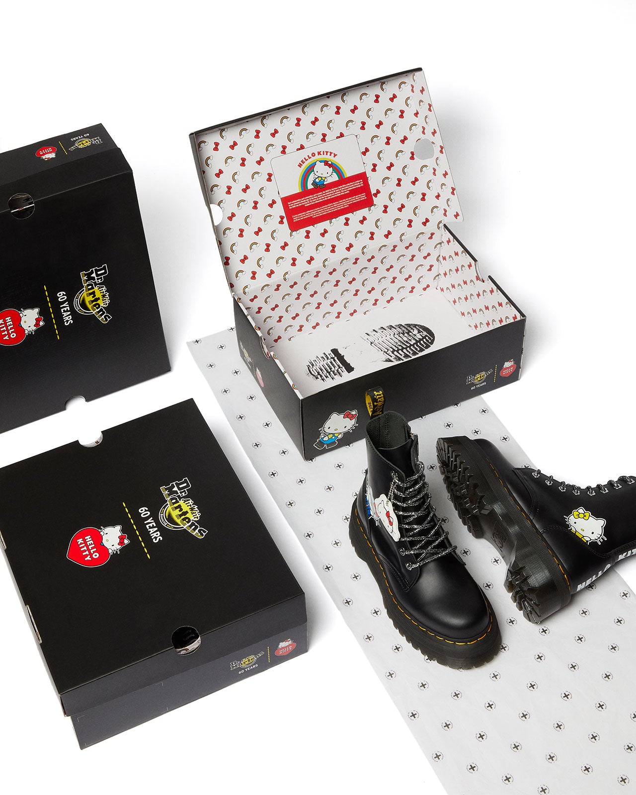 Dr. Martens Jadon Hello Kitty Black Polished Smooth Platform Boots for Women - Cute Punk Style Ankle Booties for Casual Outfits & Streetwear Fashion
