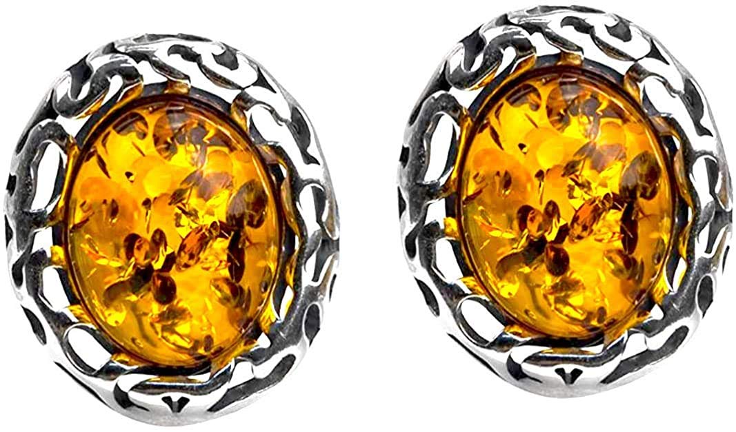Baltic Honey Amber Sterling Silver Round Stud Earrings for Women - Natural Baltic Amber Jewelry - Hypoallergenic & Elegant Gift for Her - Perfect for Everyday Wear, Parties & Special Occasions