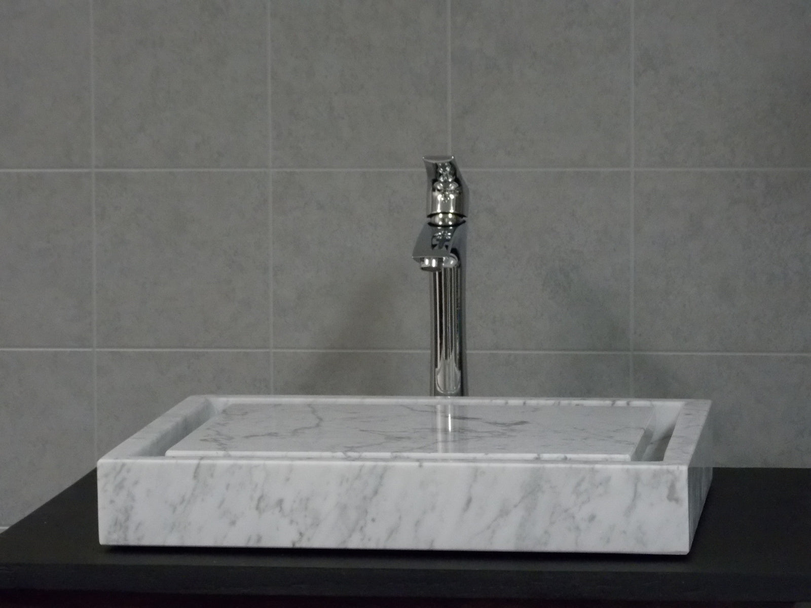 Premium White Carrara Marble Rectangular Infinity Pool Sink - Modern Bathroom Vanity, Luxury Spa, and Contemporary Home Decor