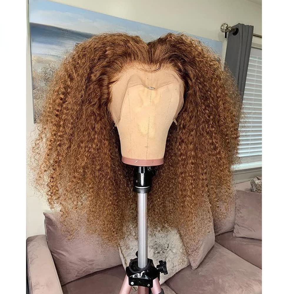 Afro Kinky Curly Bob Wig Honey Blonde #27 - Lace Front Human Hair Wig for Black Women | Pre Plucked Bleached Knots with Baby Hair | Brazilian Remy Hair with Natural Hairline | Perfect for Daily Wear, Parties & Special Occasions