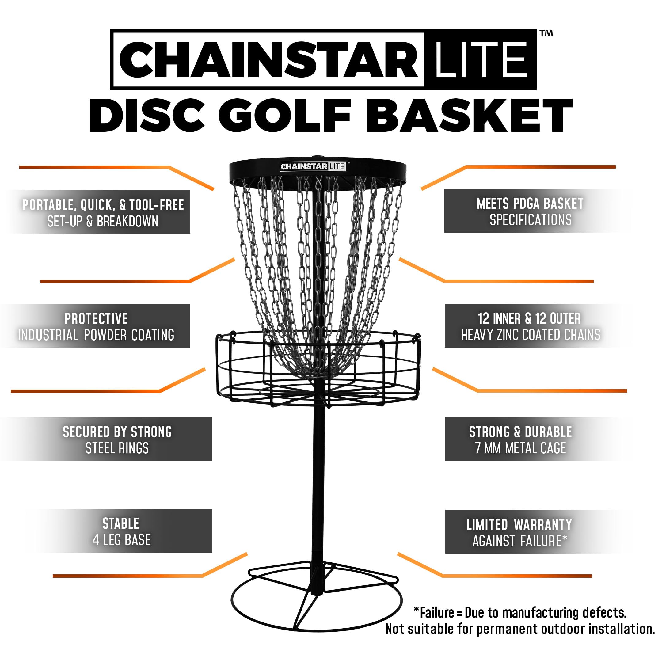 Discraft Chainstar Lite Disc Golf Basket – Portable & Easy Setup Disc Golf Target with Durable Zinc Coated Chains | Perfect for Backyard Practice, Park Games & Tournament Training