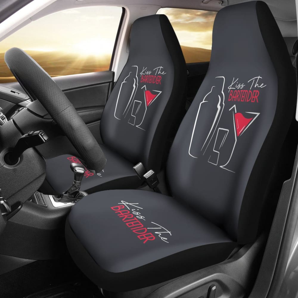Premium 'Kiss The Bartender' Car Seat Covers - Unique Gift for Bartender Lovers & Cocktail Enthusiasts - Perfect for Bar-Themed Cars, Gag Gifts & Bartending Events