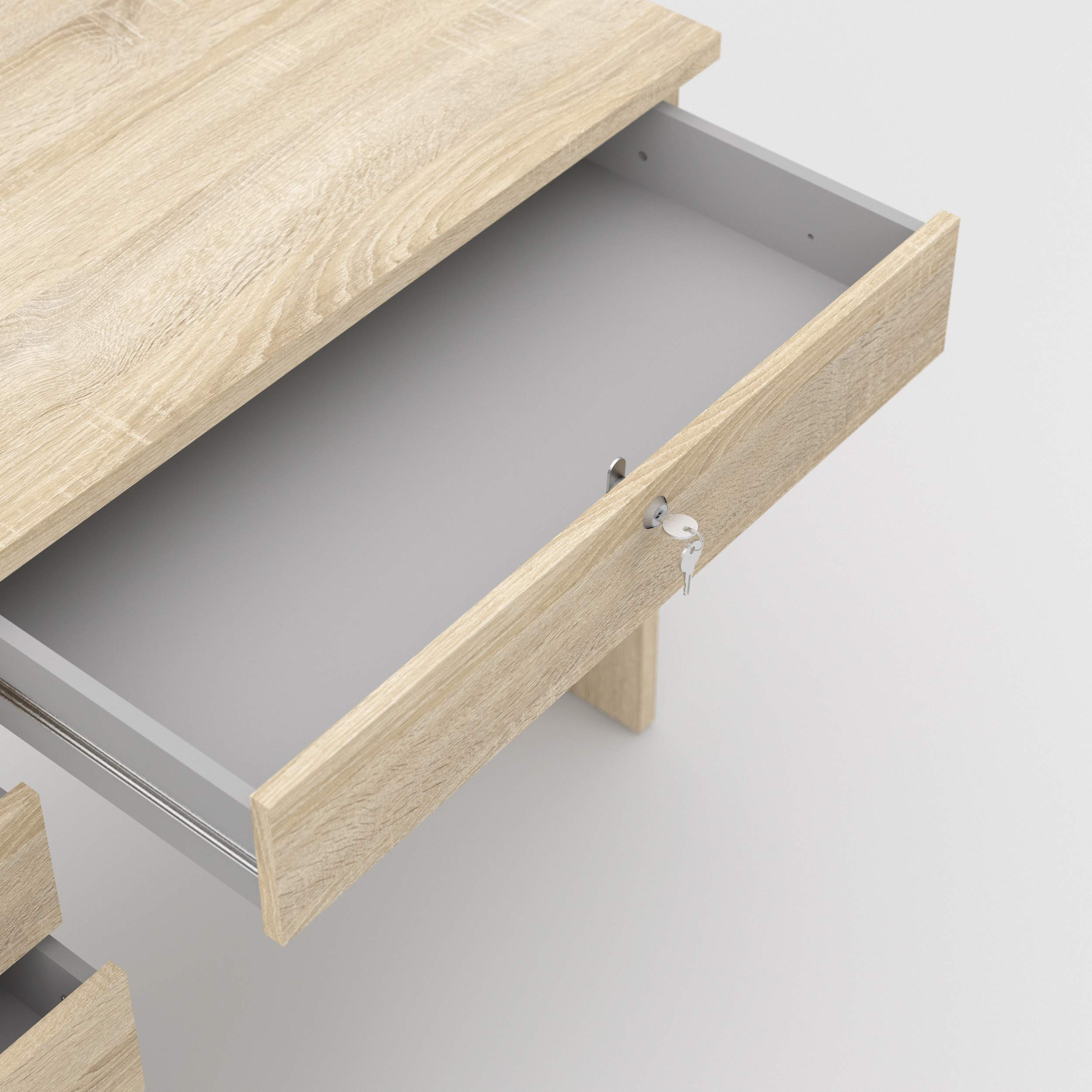 Tvilum Walden 5-Drawer Oak Wood Desk for Home Office - Sturdy & Spacious Writing Desk with Storage for Study, Work, or Dorm Room