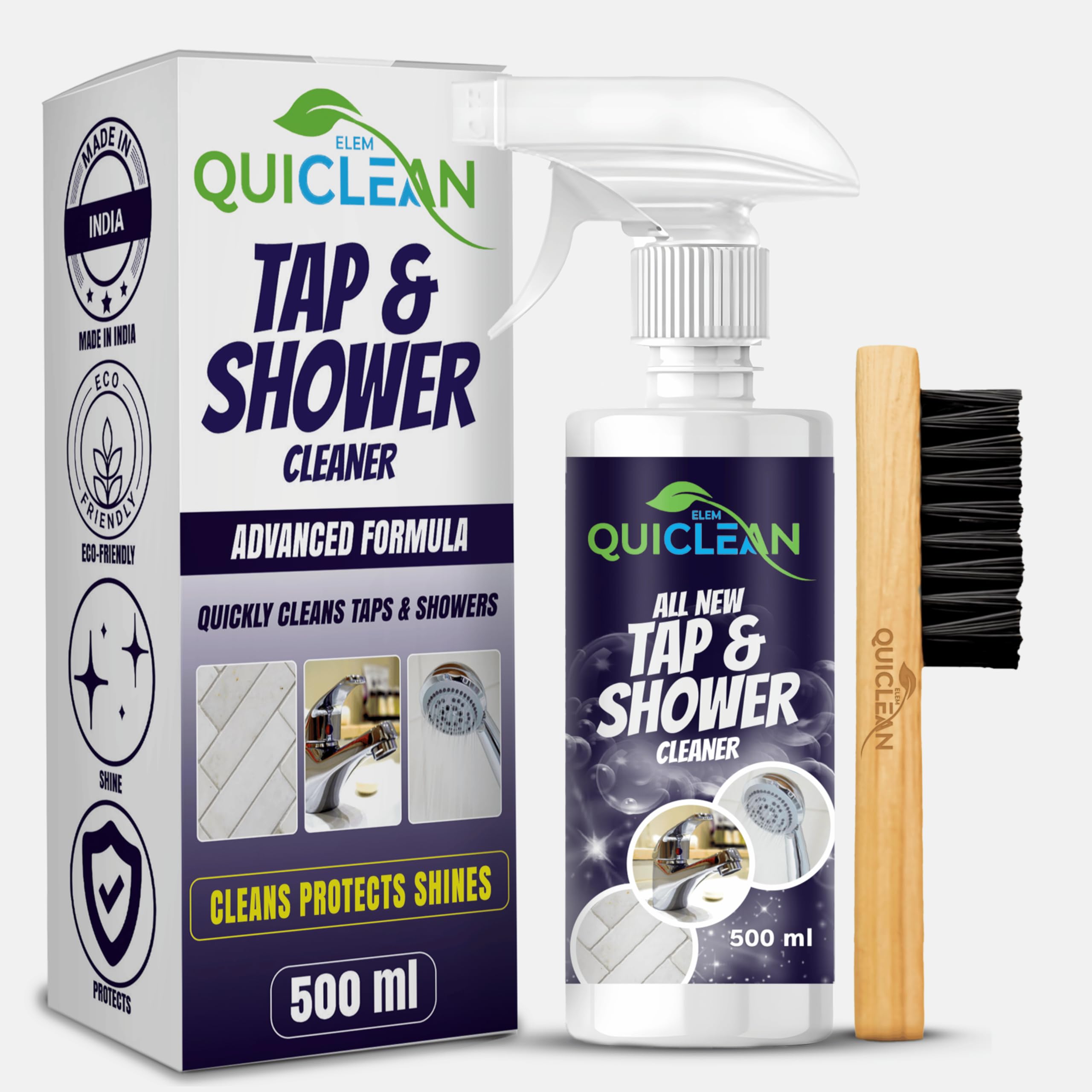 Quiclean 500ML Tap & Shower Cleaner - Lime Scale & Hard Water Stain Remover for Bathroom Fittings, Taps, Showers & Tiles | Powerful Bathroom Descaler Spray | Perfect for Daily Cleaning & Stain Prevention in Kitchens & Bathrooms