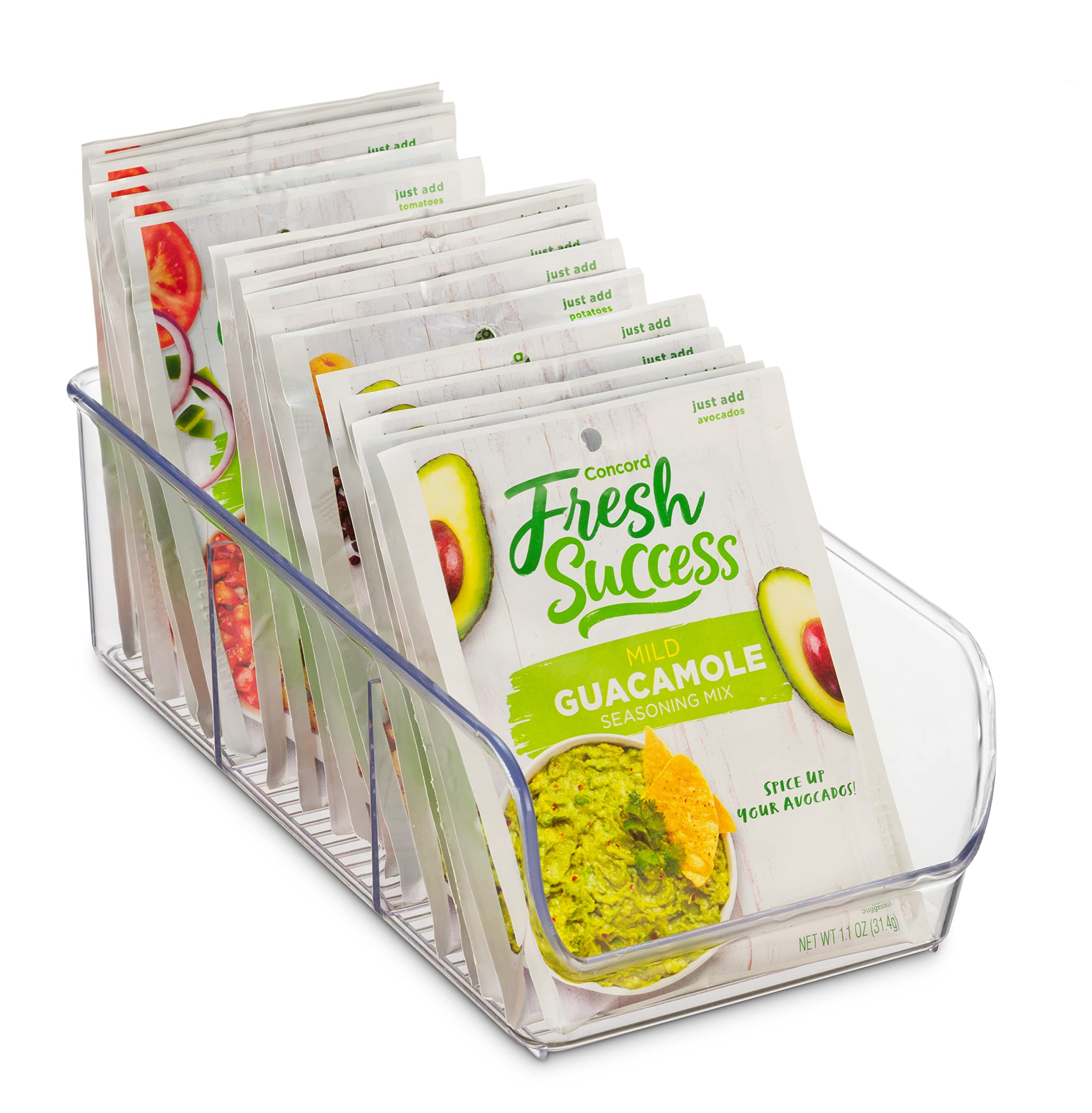 4-Piece Clear Plastic Food Storage Organizer Set - 3-Compartment Kitchen & Pantry Organizers for Spices, Snacks, Sauce Packets | Space-Saving Fridge & Cabinet Storage Solution for Home & Restaurant Use
