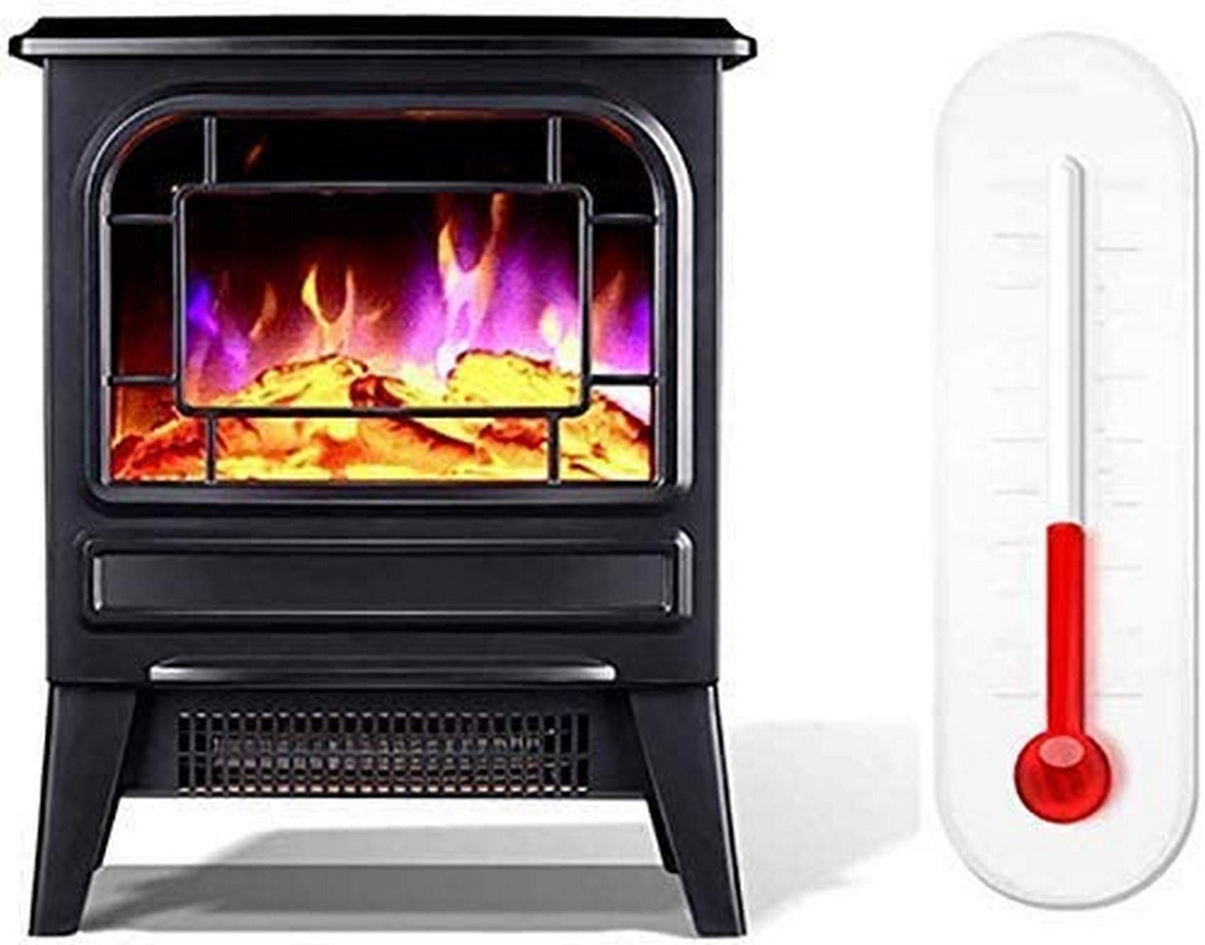 Electric Fireplace Heater with Realistic Wood Burner Flame Effect - 2000W Freestanding Fireplace in Black/White | LED Light Technology | Perfect for Living Room, Bedroom & Office Heating