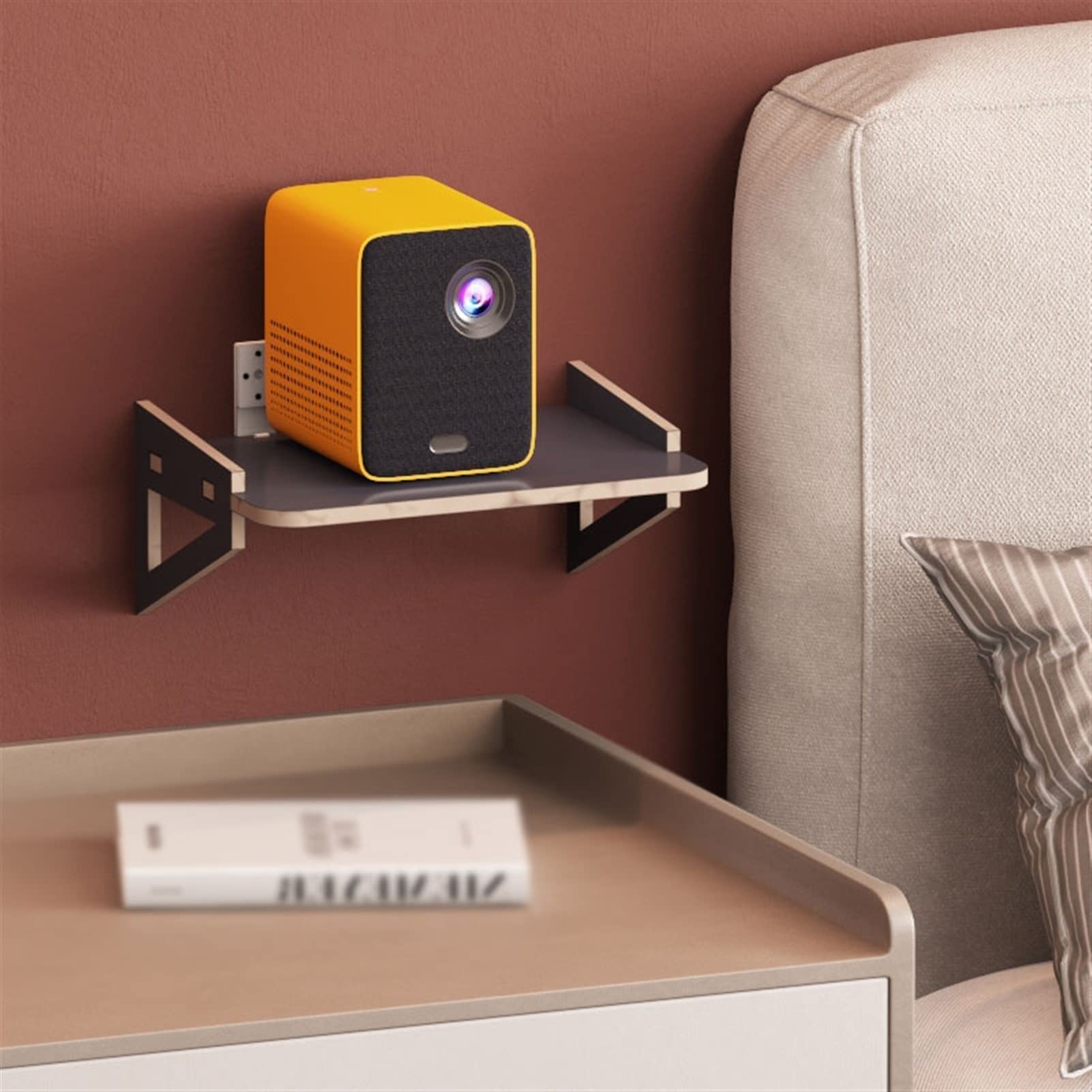 Wall Mounted Projector Shelf - Heavy Duty Home Theater Projector Rack, Bedside Tray & Decorative Shelf for Living Room & Bedroom (No Drilling Required)