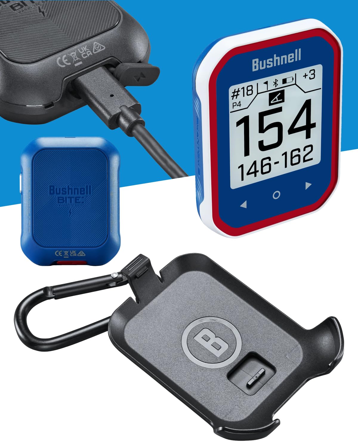 Bushnell Phantom 3 Slope GPS Golf Rangefinder with Slope Technology - Touchscreen Display, Magnetic Cart Mount, Blue & Lens Cloth Bundle - Perfect for Golf Course Distance Measurement and Shot Planning